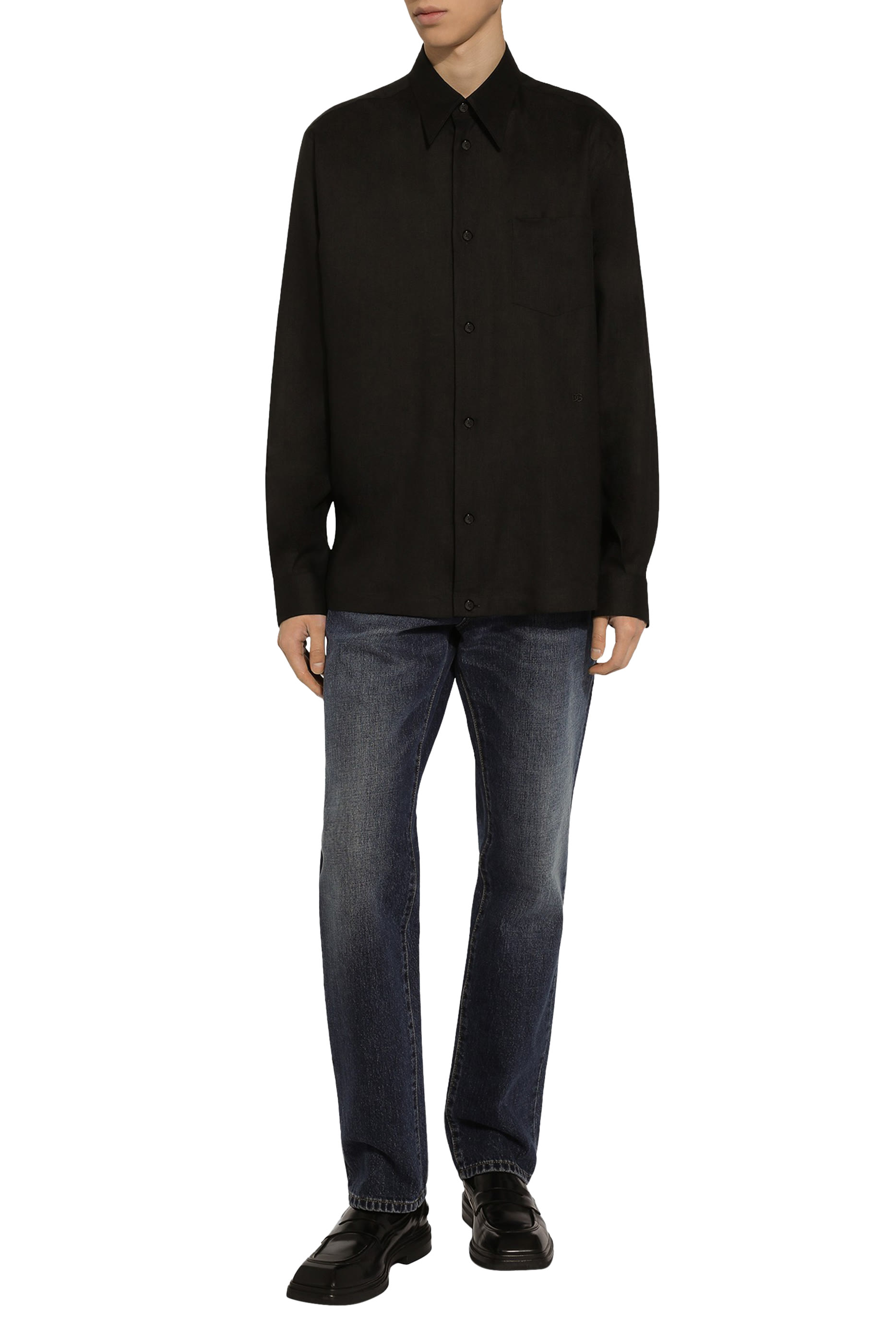 قميص مطرز بشعار الماركة كتان