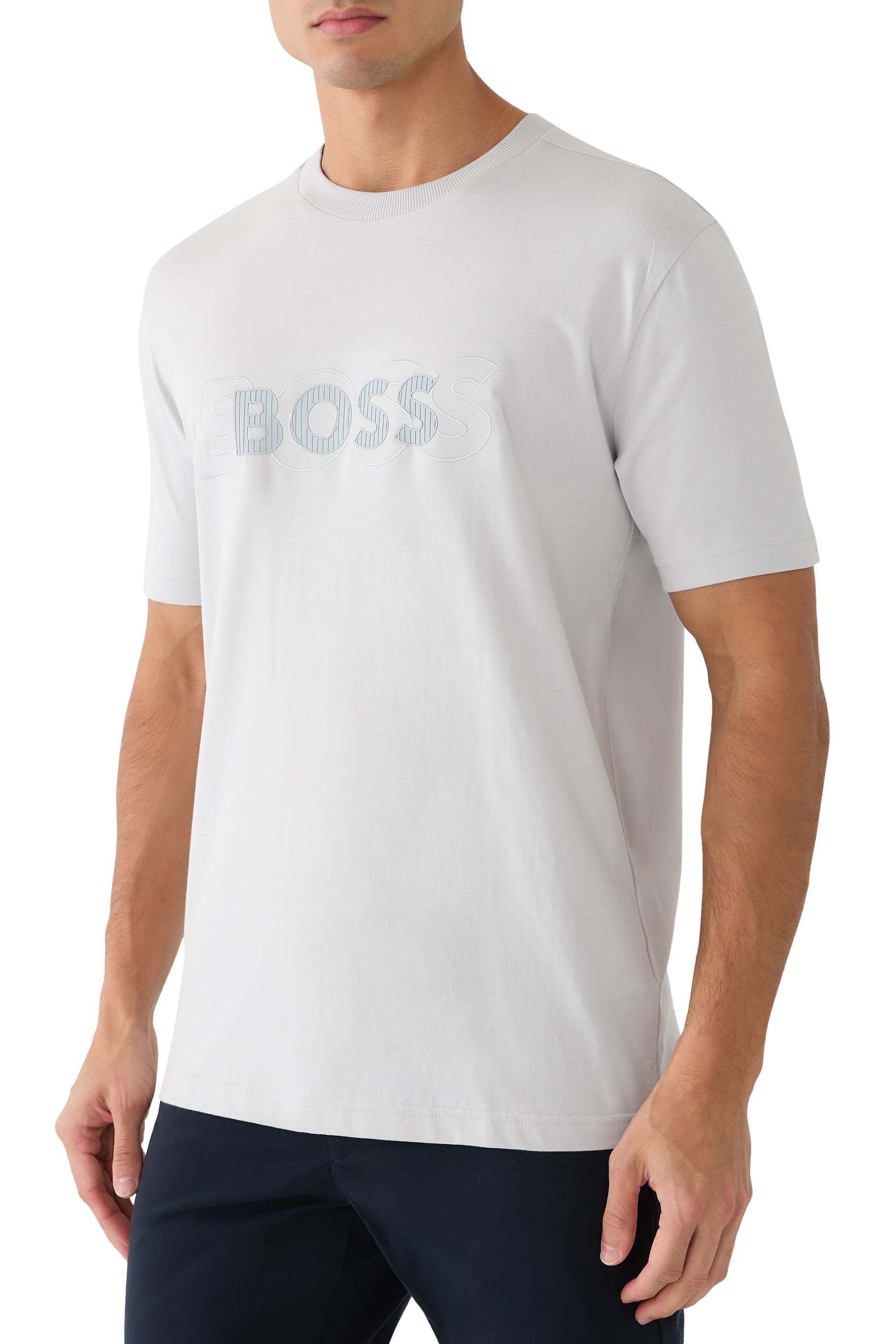 تيشيرت بنقشة شعار الماركة بتصميم مزدوج قطن وجيرسيه