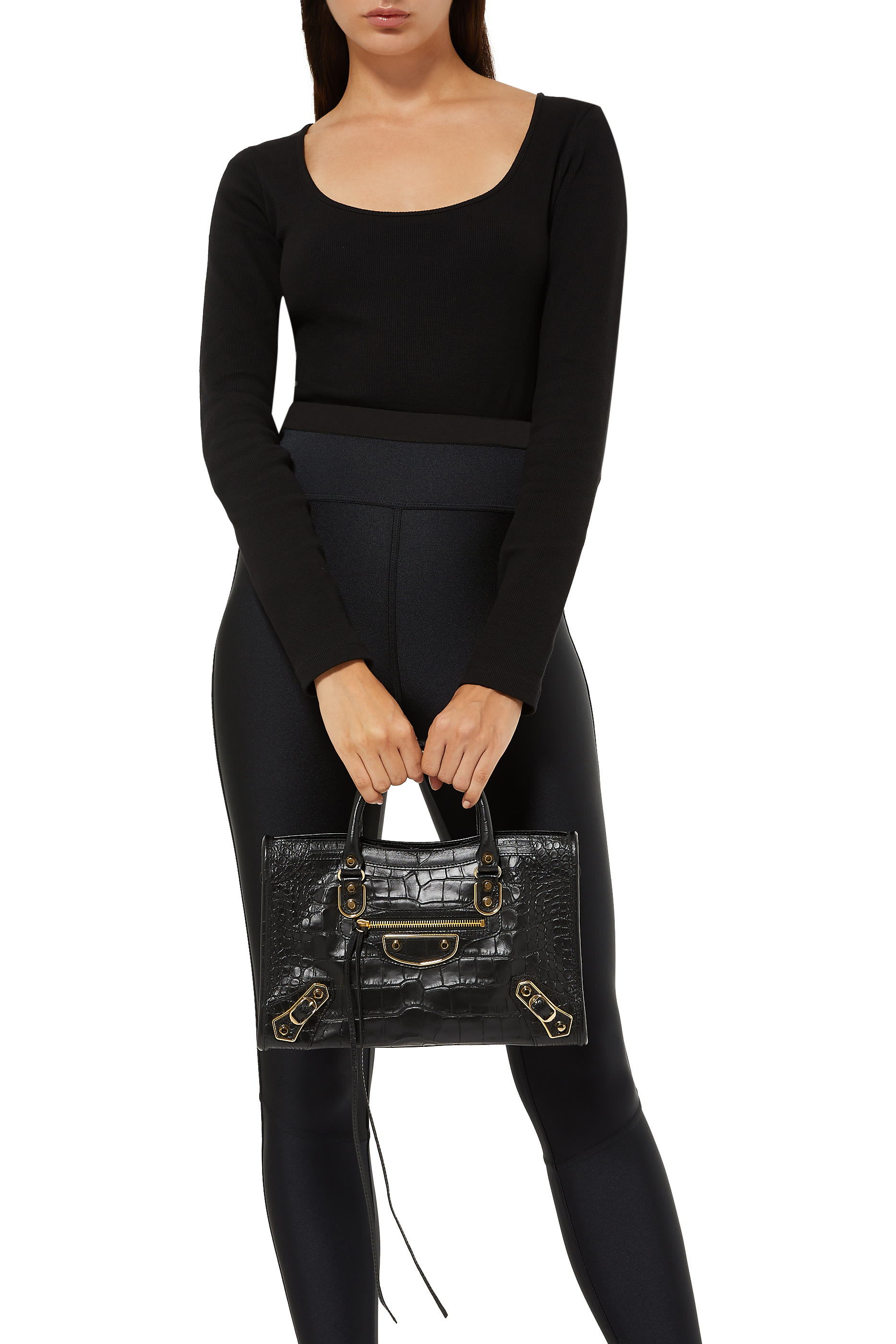 حقيبة سيتي بتصميم كلاسيك لامع ونقشة جلد التمساح