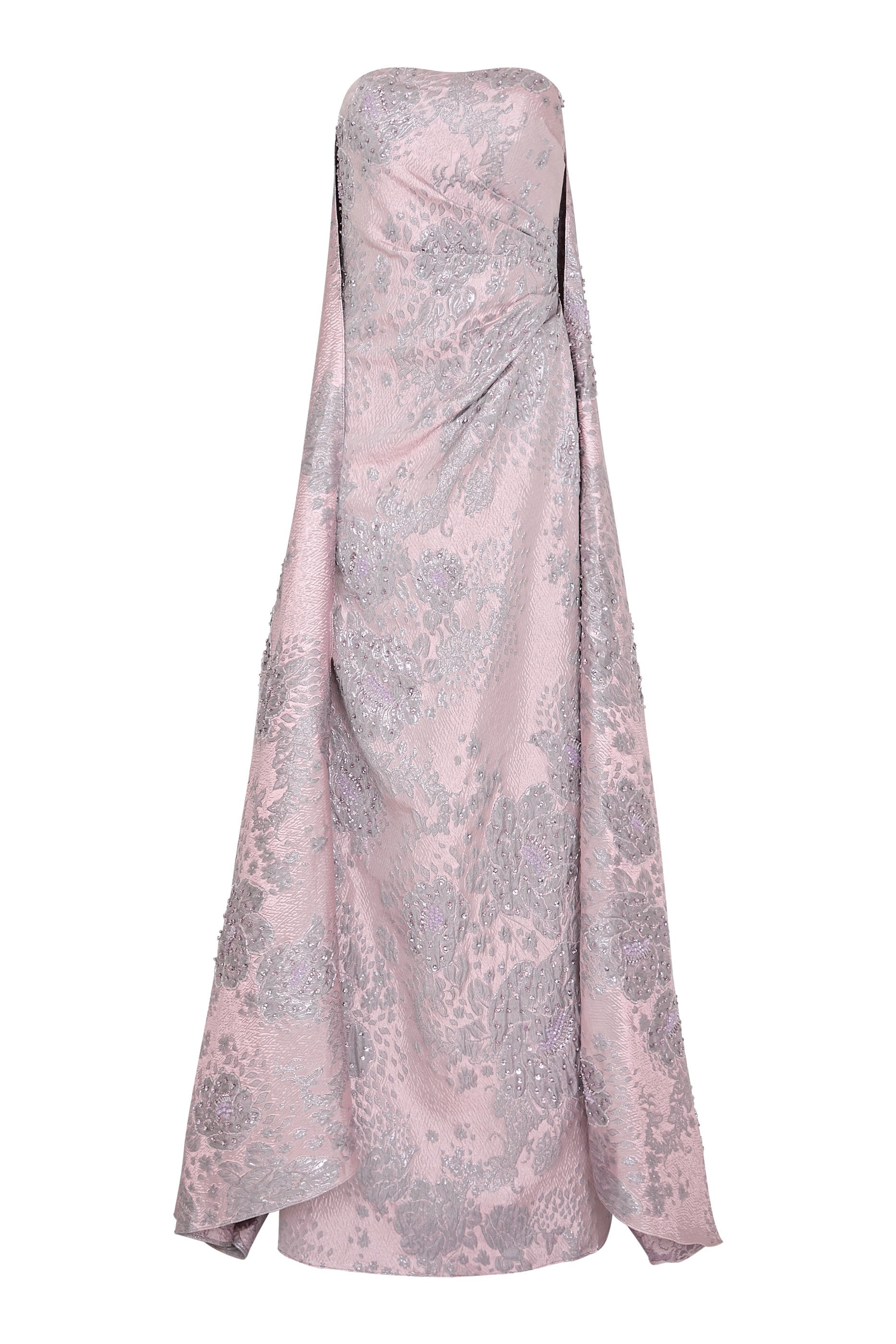 فستان سهرة بلا حمالات جاكار