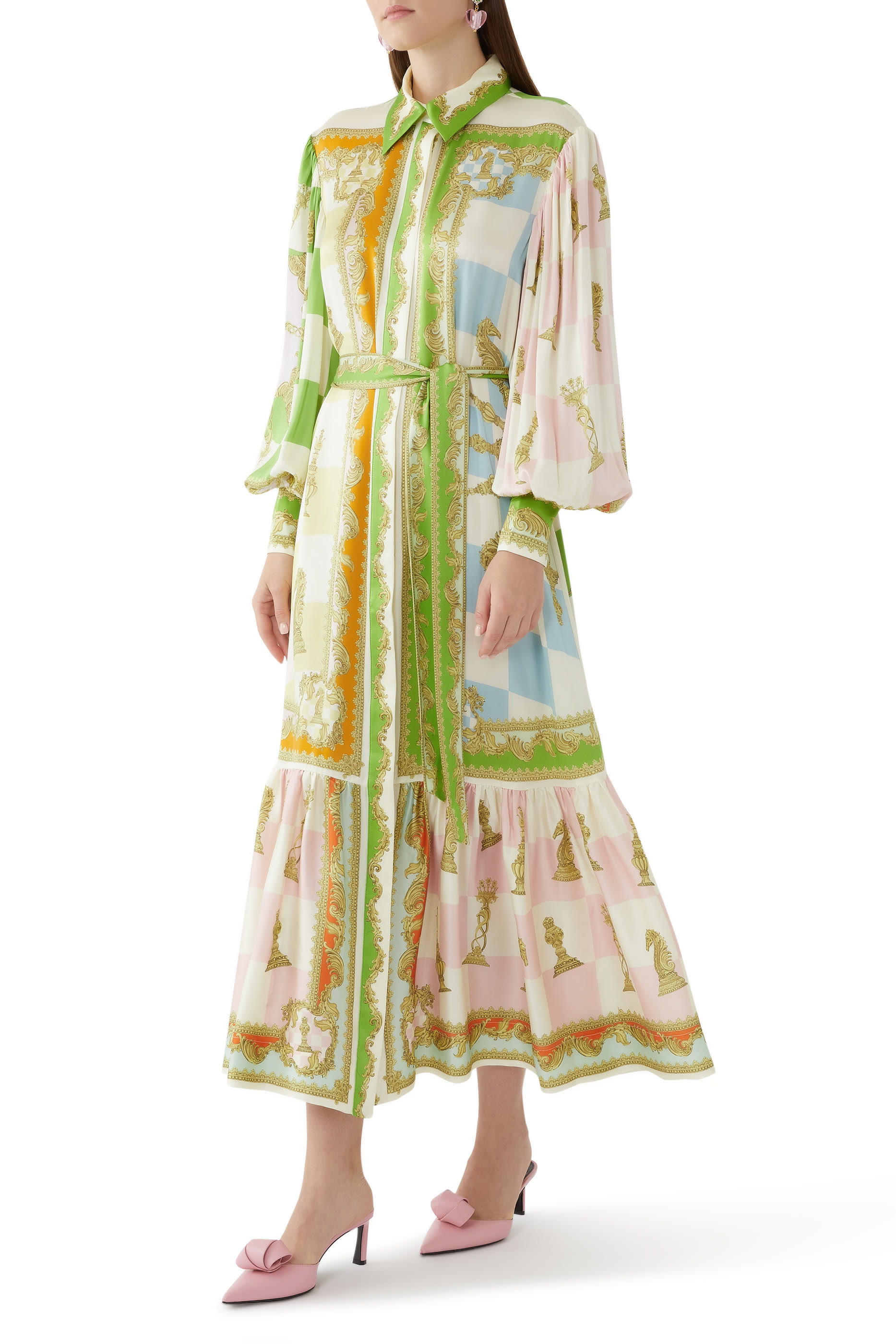 فستان بتصميم قميص بنقشة شطرنج حرير