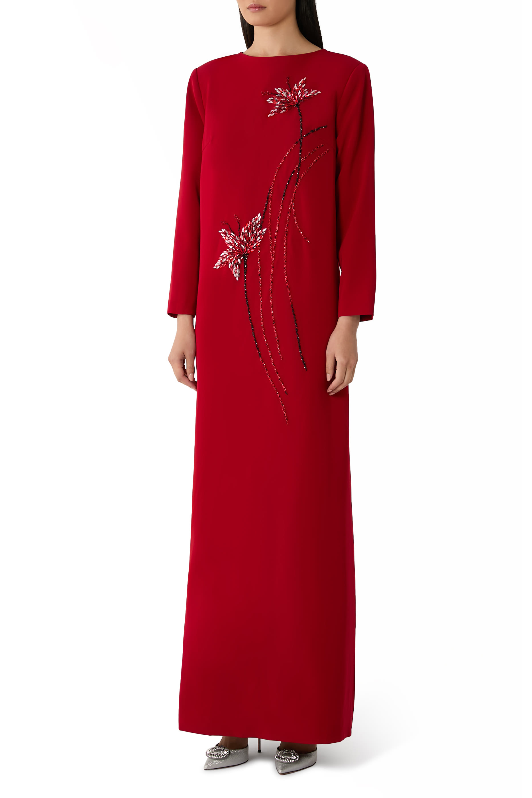 فستان سهرة بأكمام طويلة وخرز