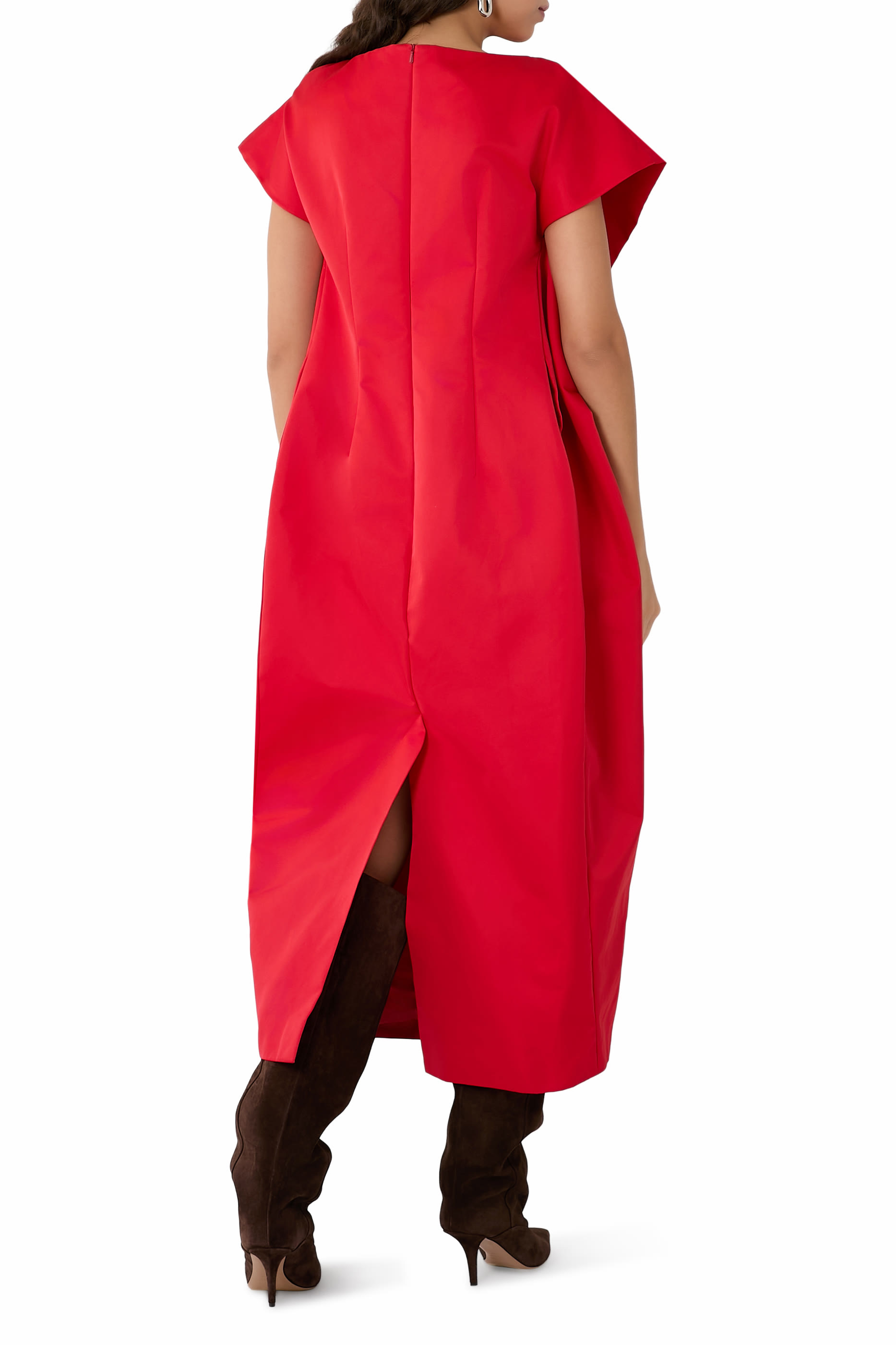  Ruched Duchess Chain Cap Sleeve Dress