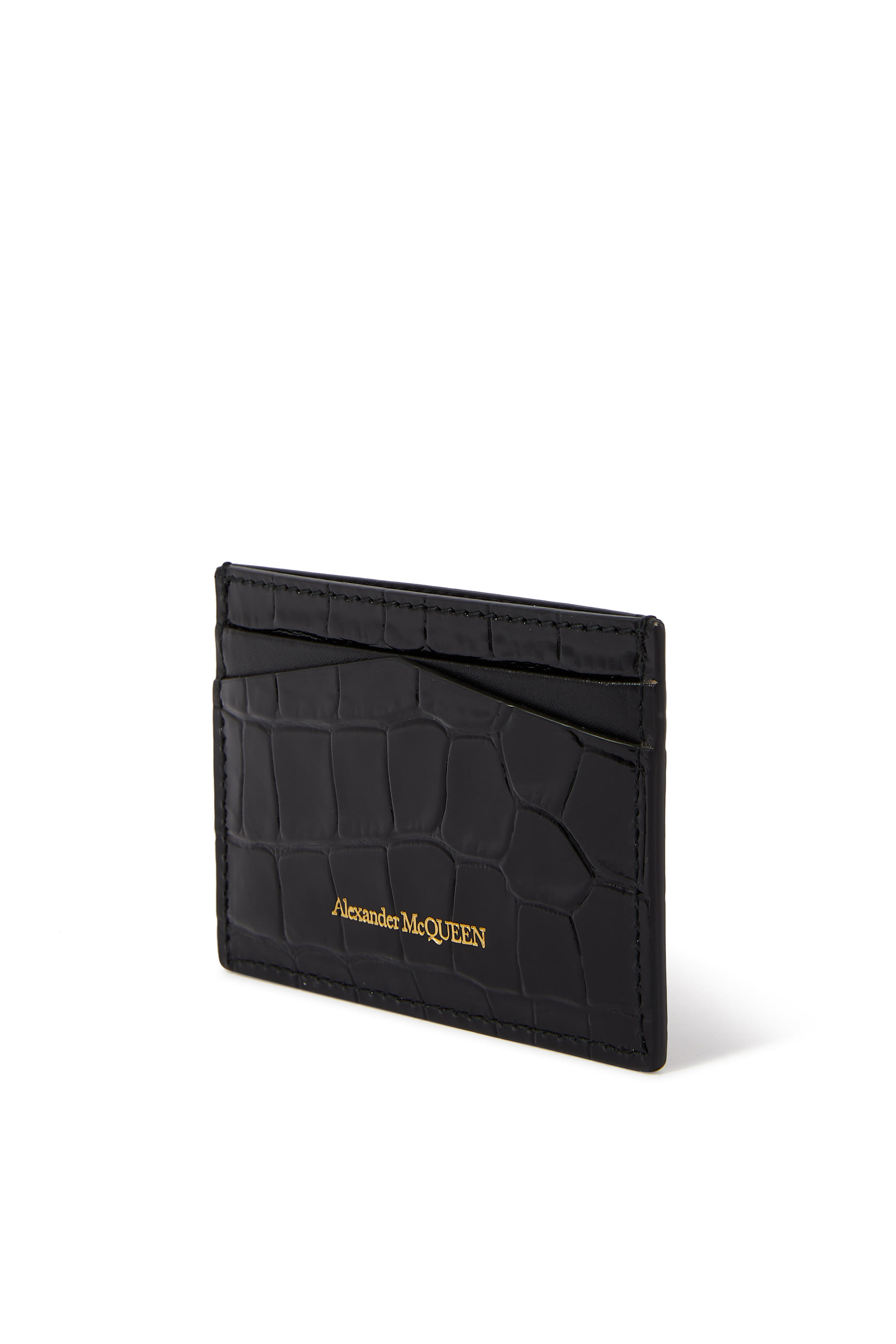 حافظة بطاقات جلد بنقشة جلد التمساح وحلية بشكل جمجمة