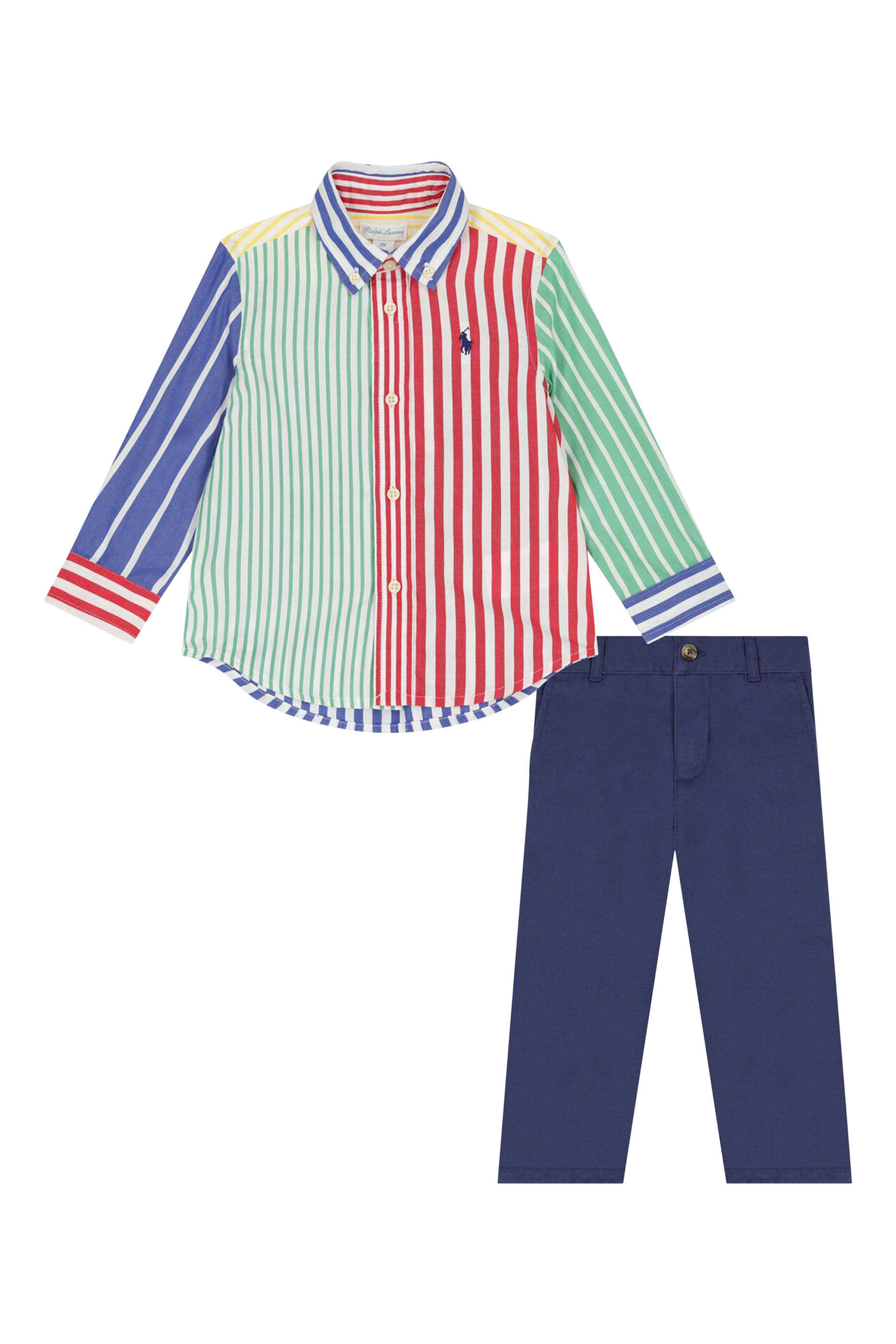 طقم قميص قطن وبنطال تشينو للأطفال