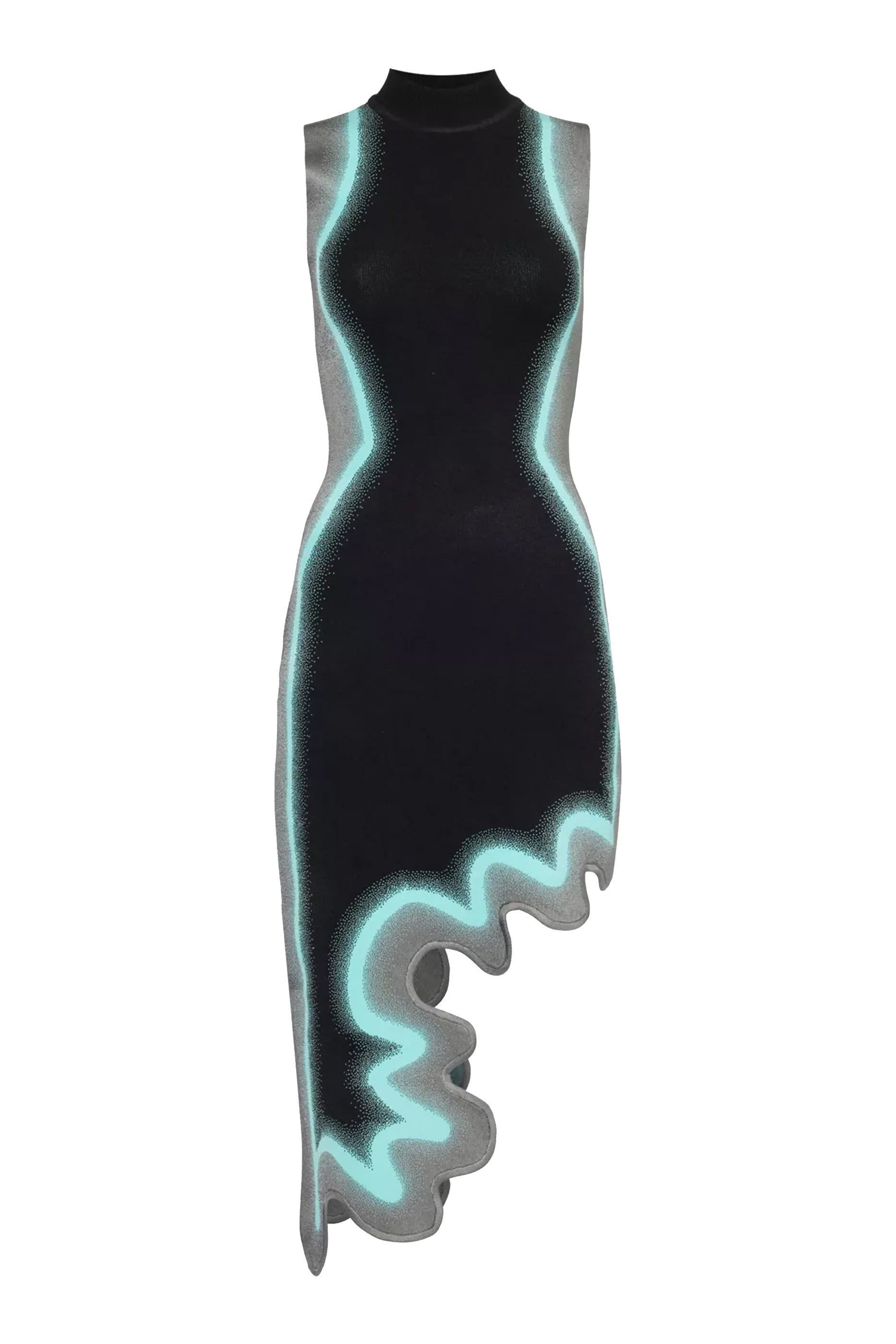 فستان بروكلين بتموجات وتصميم غير متماثل