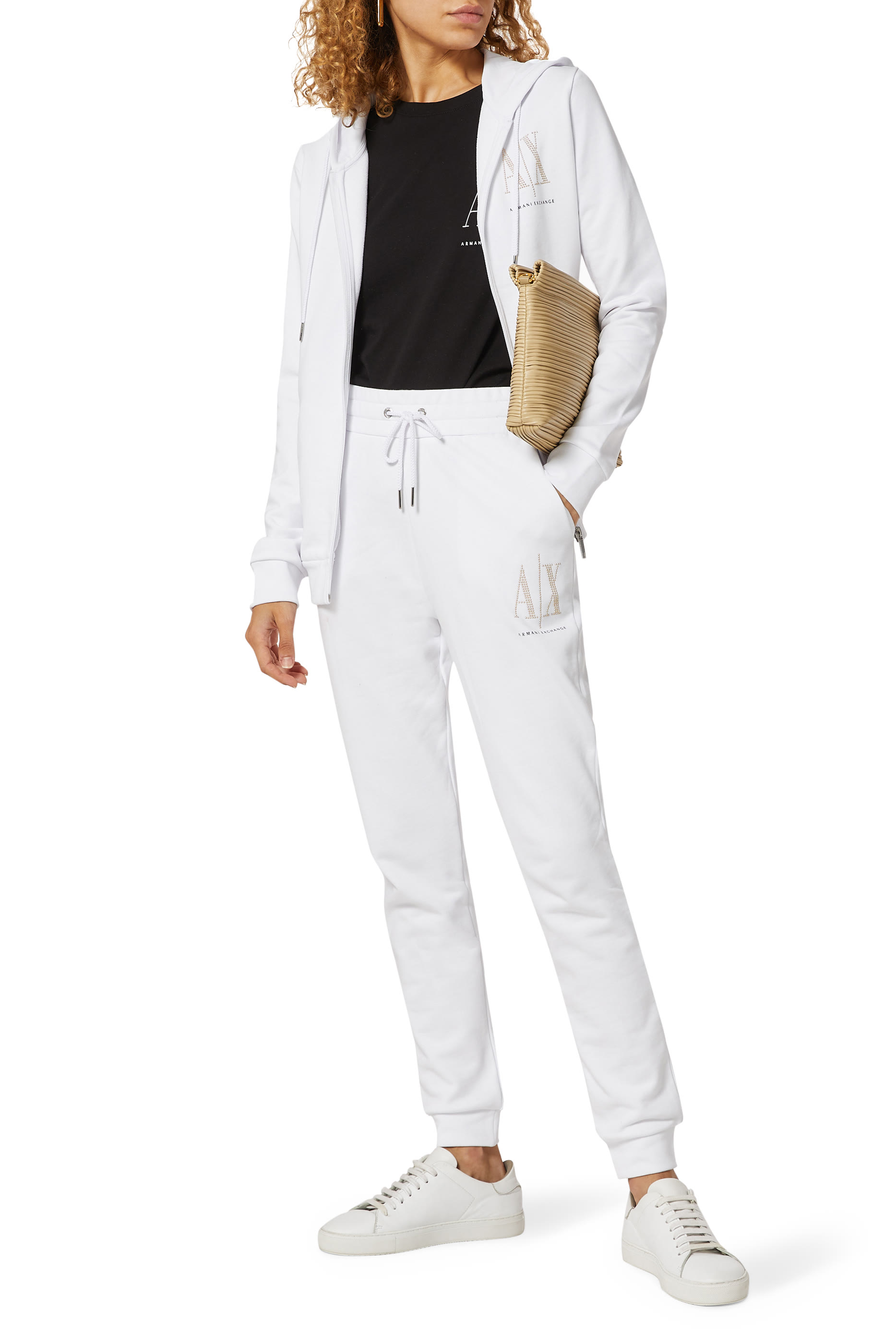 كنزة أيكون قطن بغطاء رأس وسحّاب وشعار الماركة