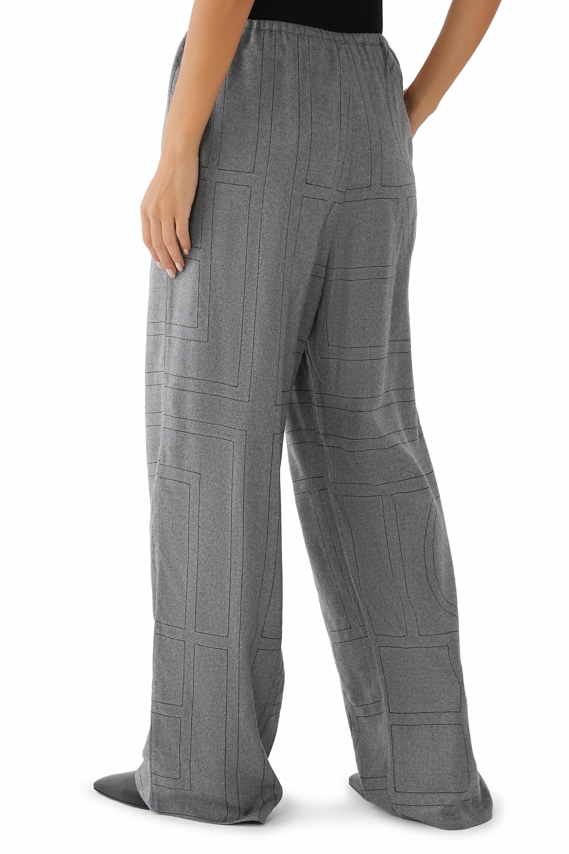 بنطال بيجاما بنقشة شعار الماركة من الفلانيل