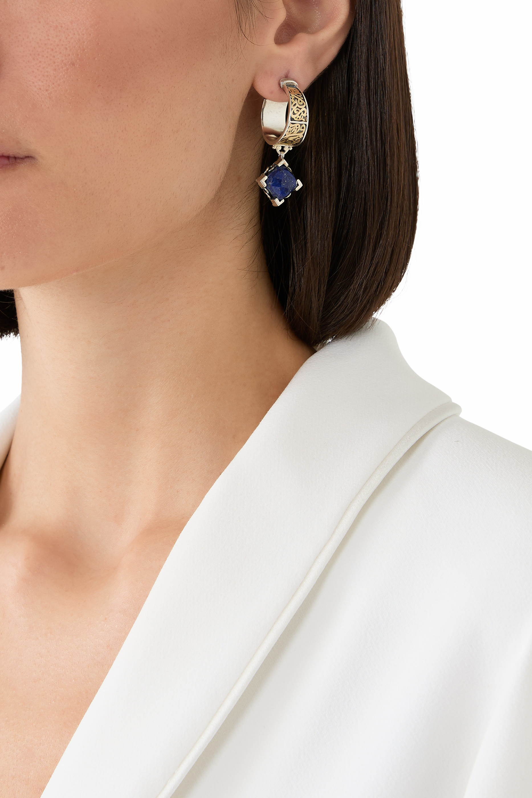 أقراط دائرية بخط عربي بكلمات 'بركه - فرحه - سلامة&rsquo;، فضة إسترلينية وذهب أصفر عيار 18