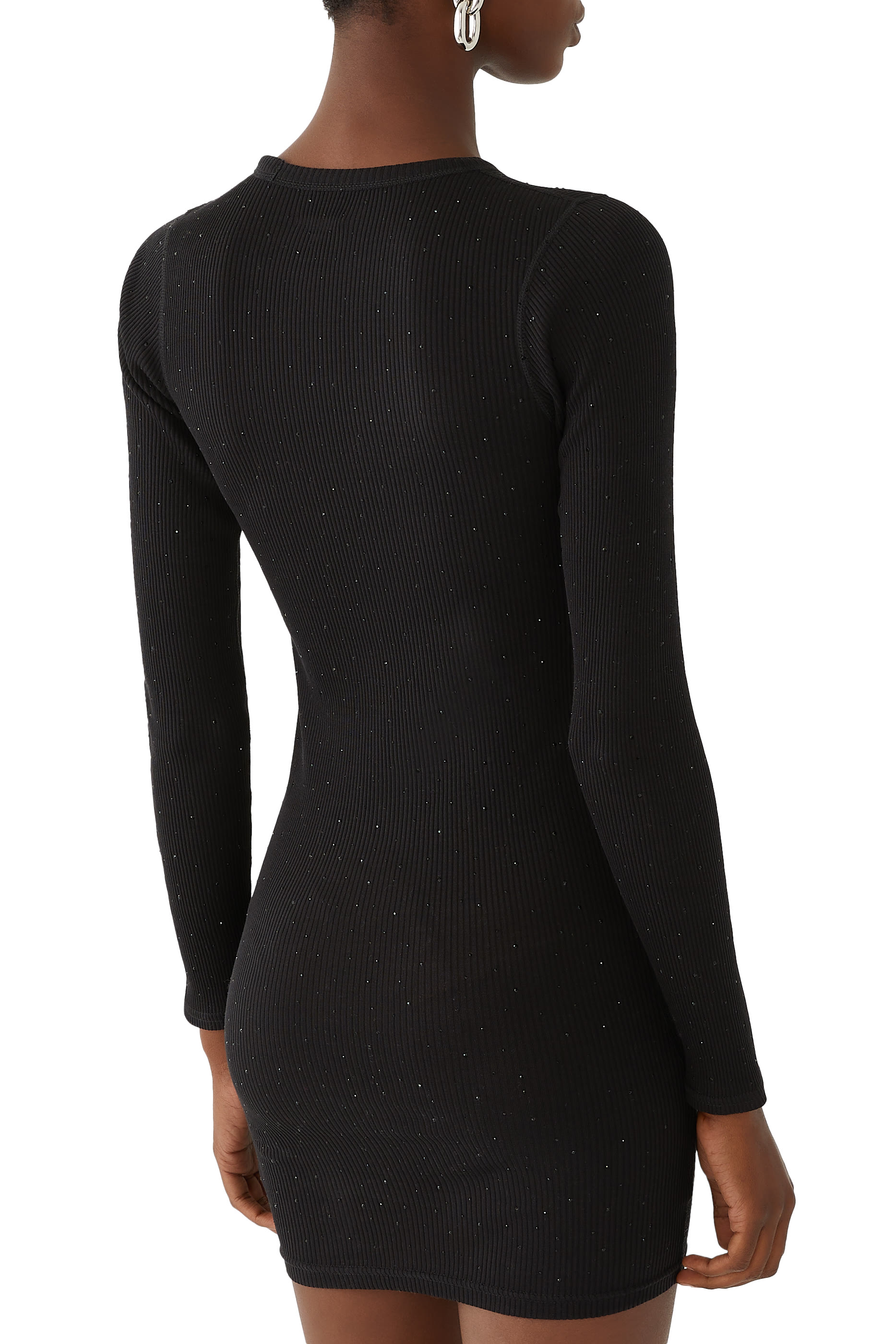 فستان  قصير بأكمام طويلة مرصع بكريستال  مثبت حراريًا