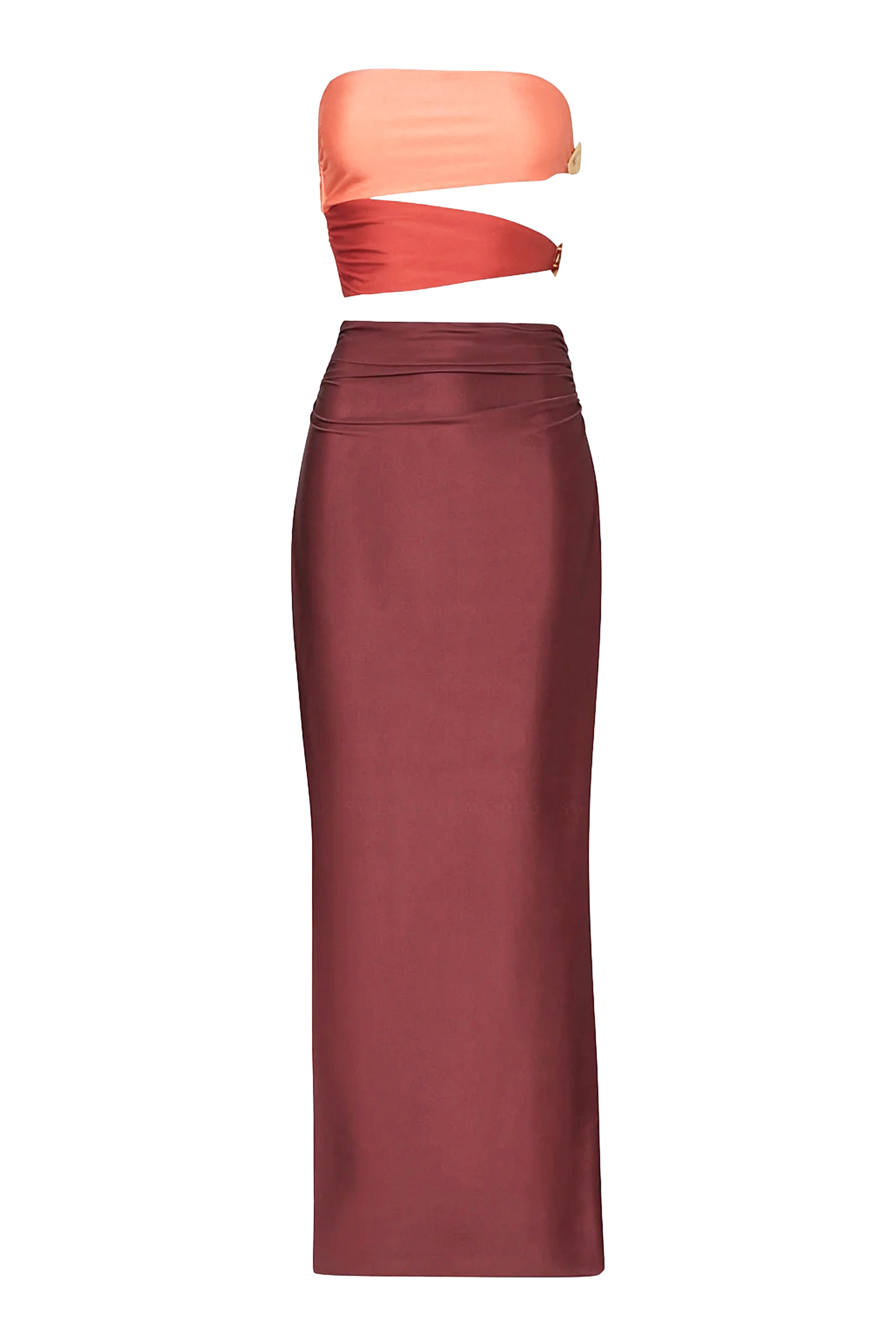 فستان آيلا طويل بلا حمالات وبفتحات