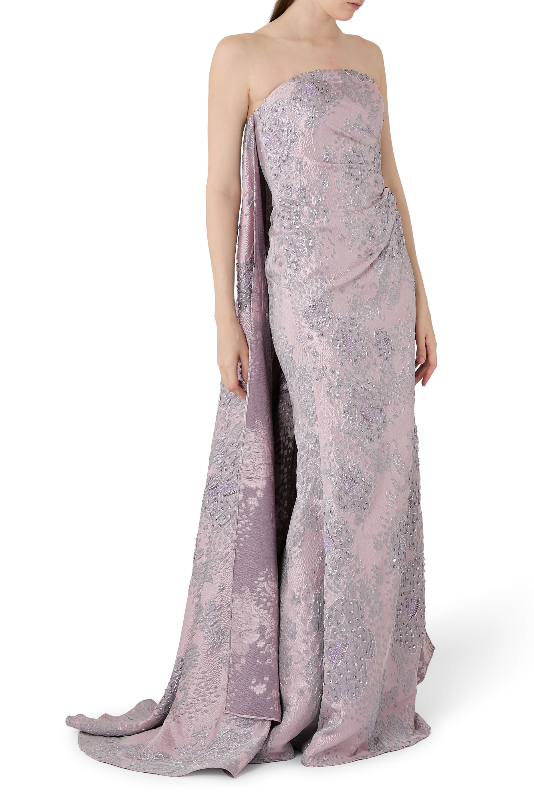 فستان سهرة بلا حمالات جاكار