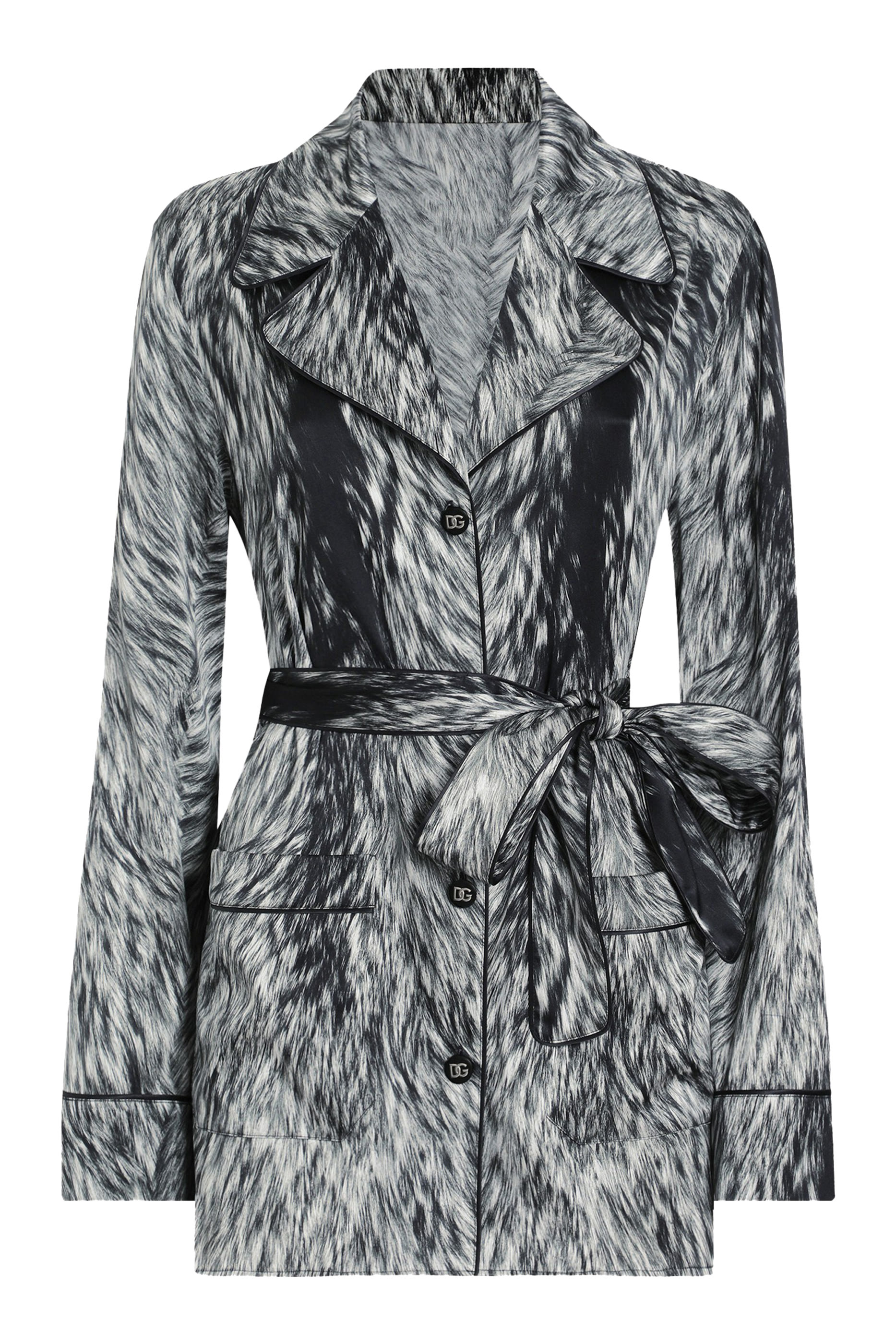 قميص بيجامة بنقشة فرو حرير ستان