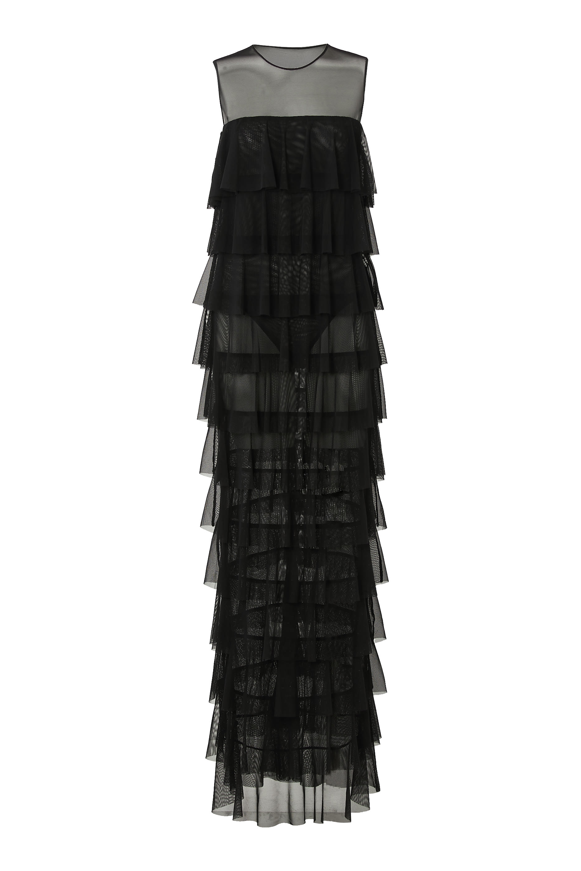 فستان سهرة بلا أكمام بتصميم متدرج بكشكش