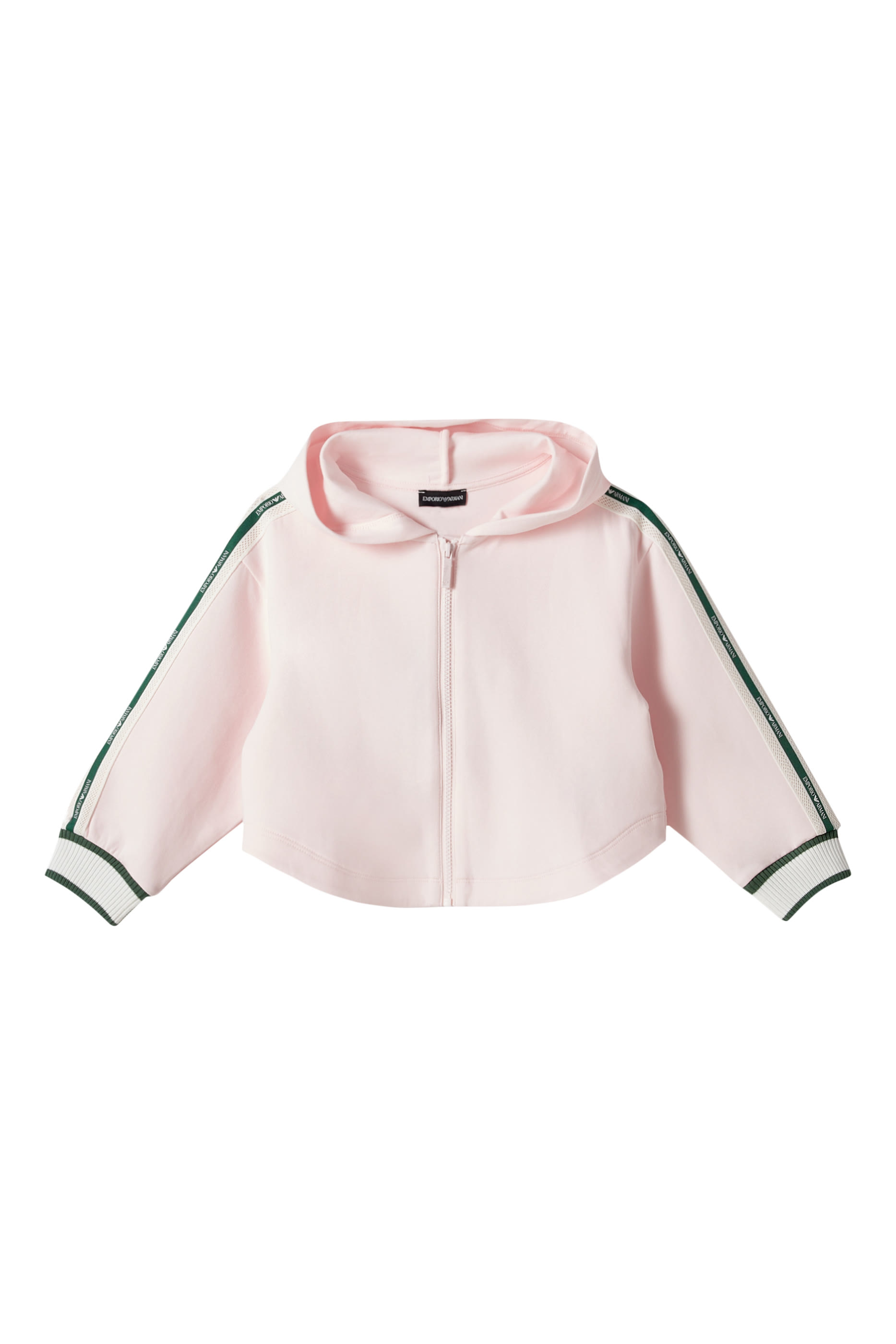 سويت شيرت بغطاء رأس وسحاب وشريط شعار الماركة للأطفال