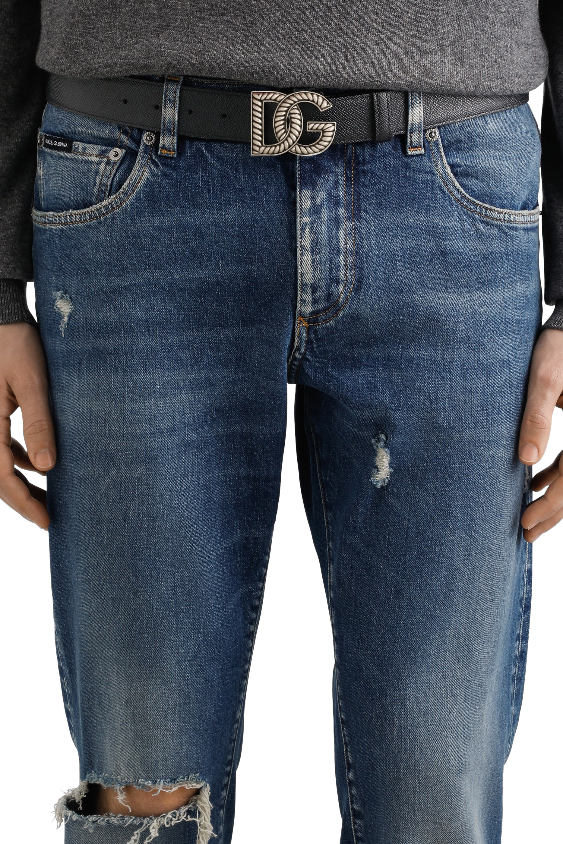 حزام بشعار حرفي الماركة جلد عجل