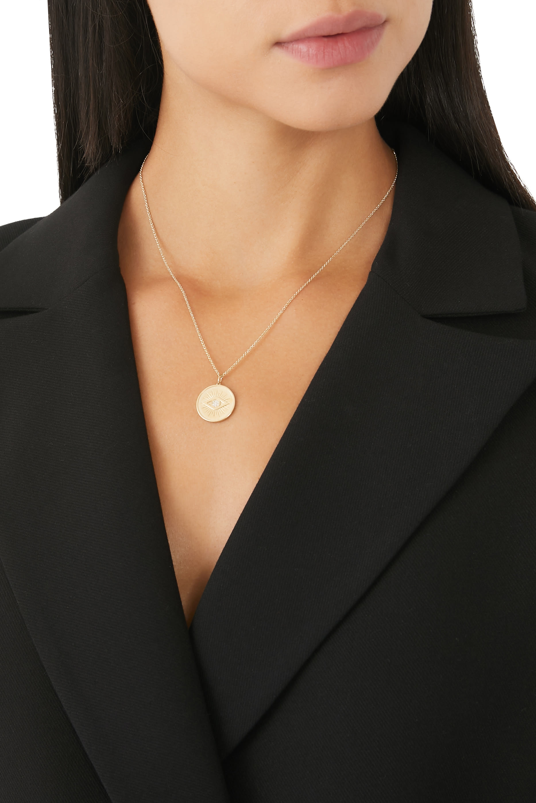 قلادة بدلاية بتصميم دائري محفورة بعين حسود ذهب أصفر عيار 14