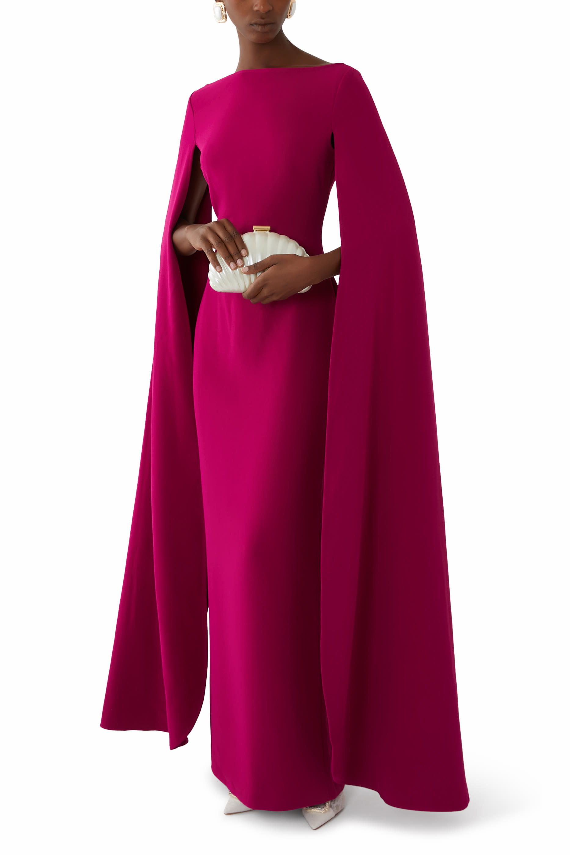 فستان سادي طويل بأكمام بنمط كاب