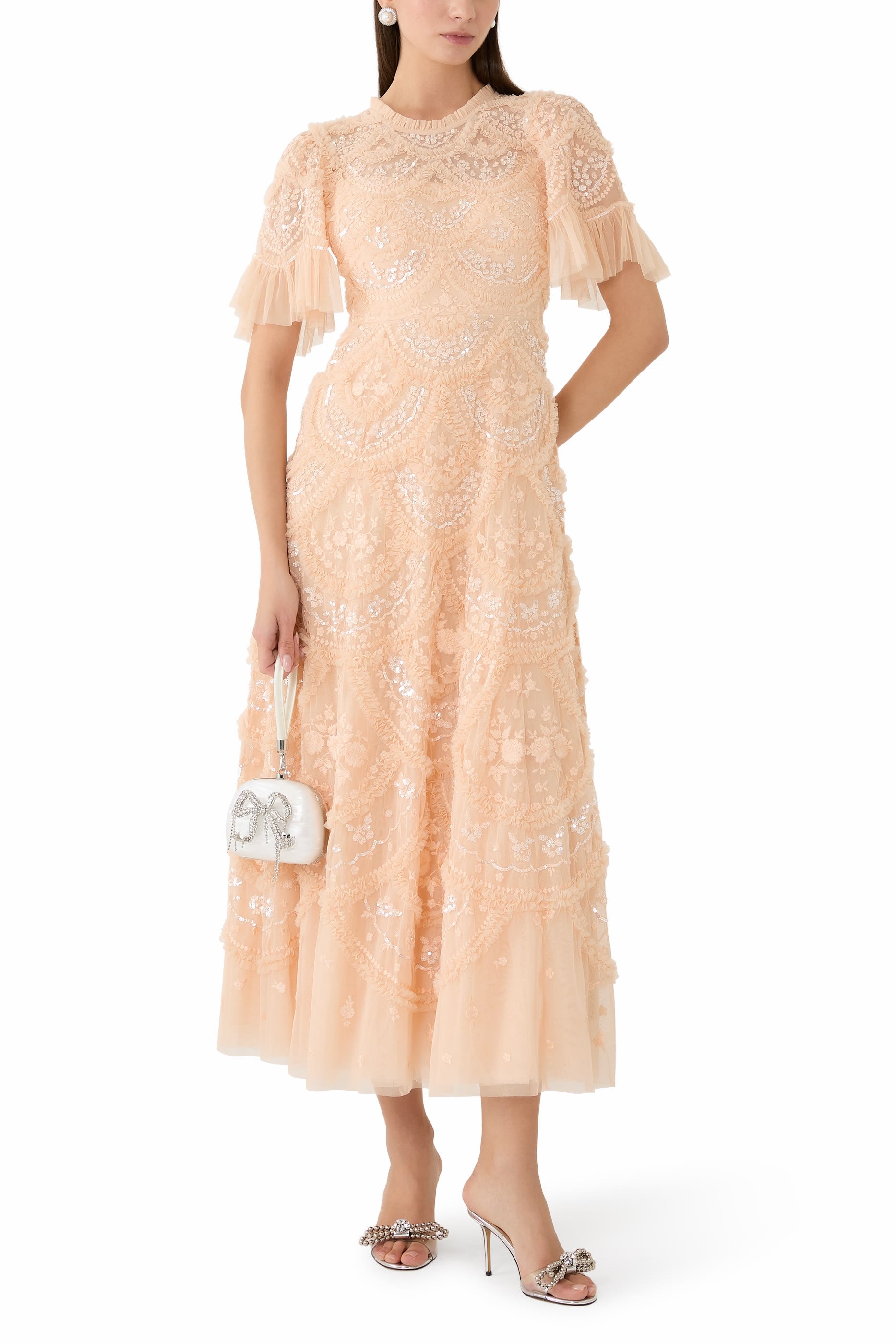 فستان سهرة كارمن بطول الكاحل بكشكش