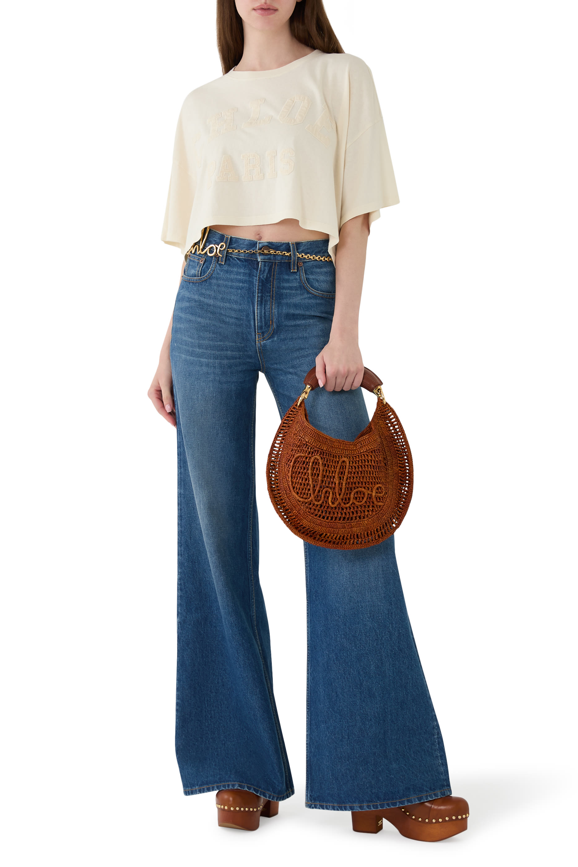 تيشيرت قصيرة بشعار الماركة قطن جرسيه