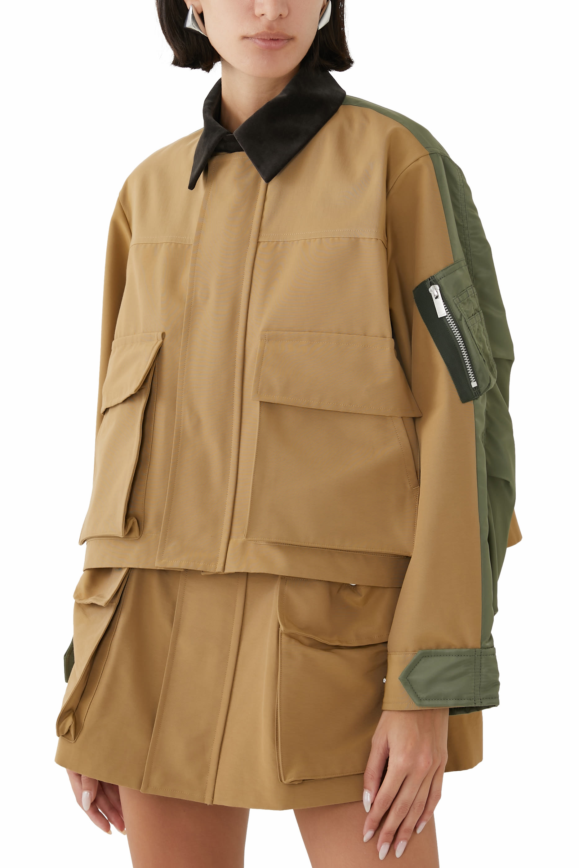 جاكيت بسحاب نايلون تويل و قماش بارز الملمس