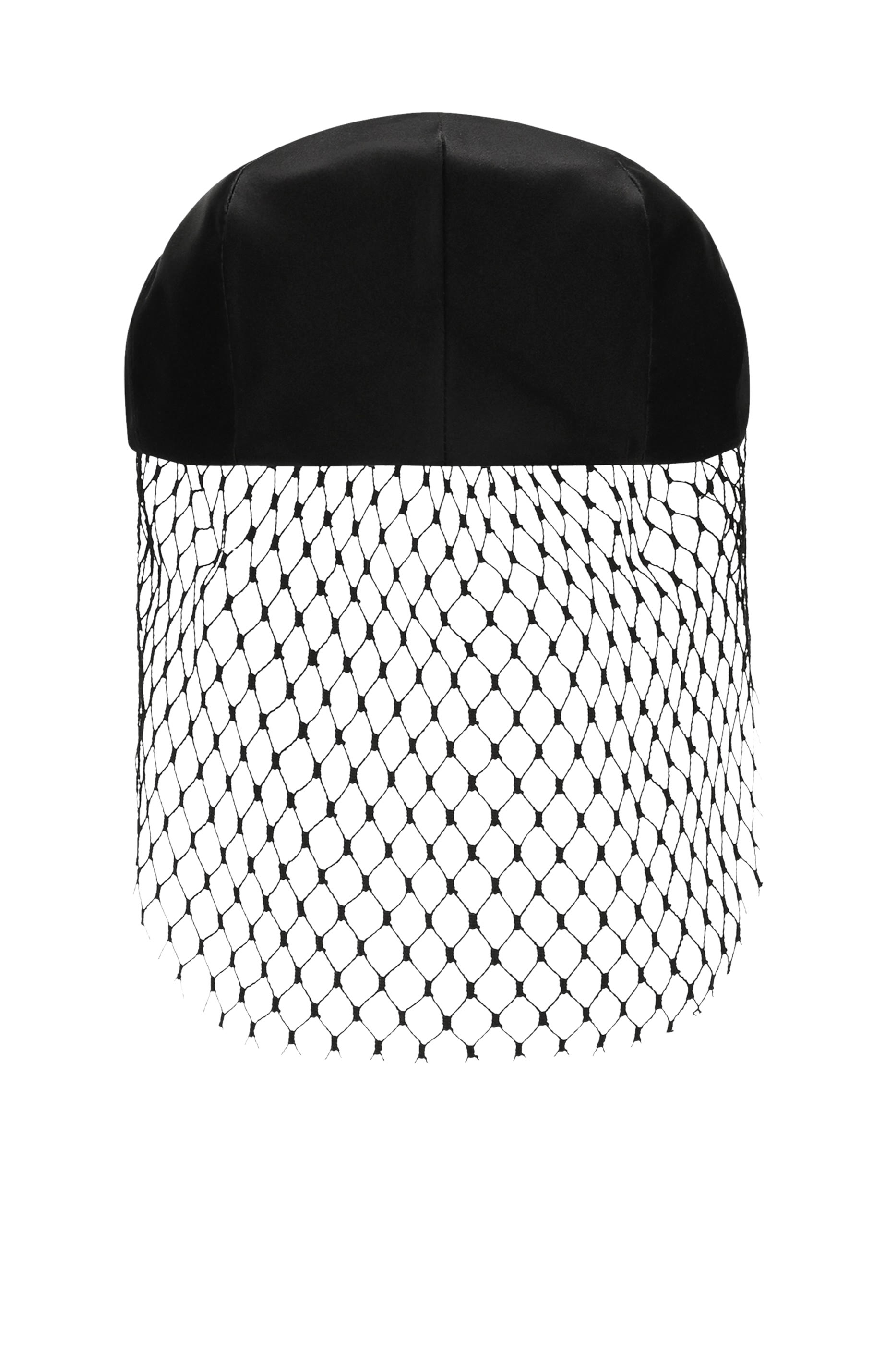 قبعة مسطحة من الحرير الساتان مع طرحة