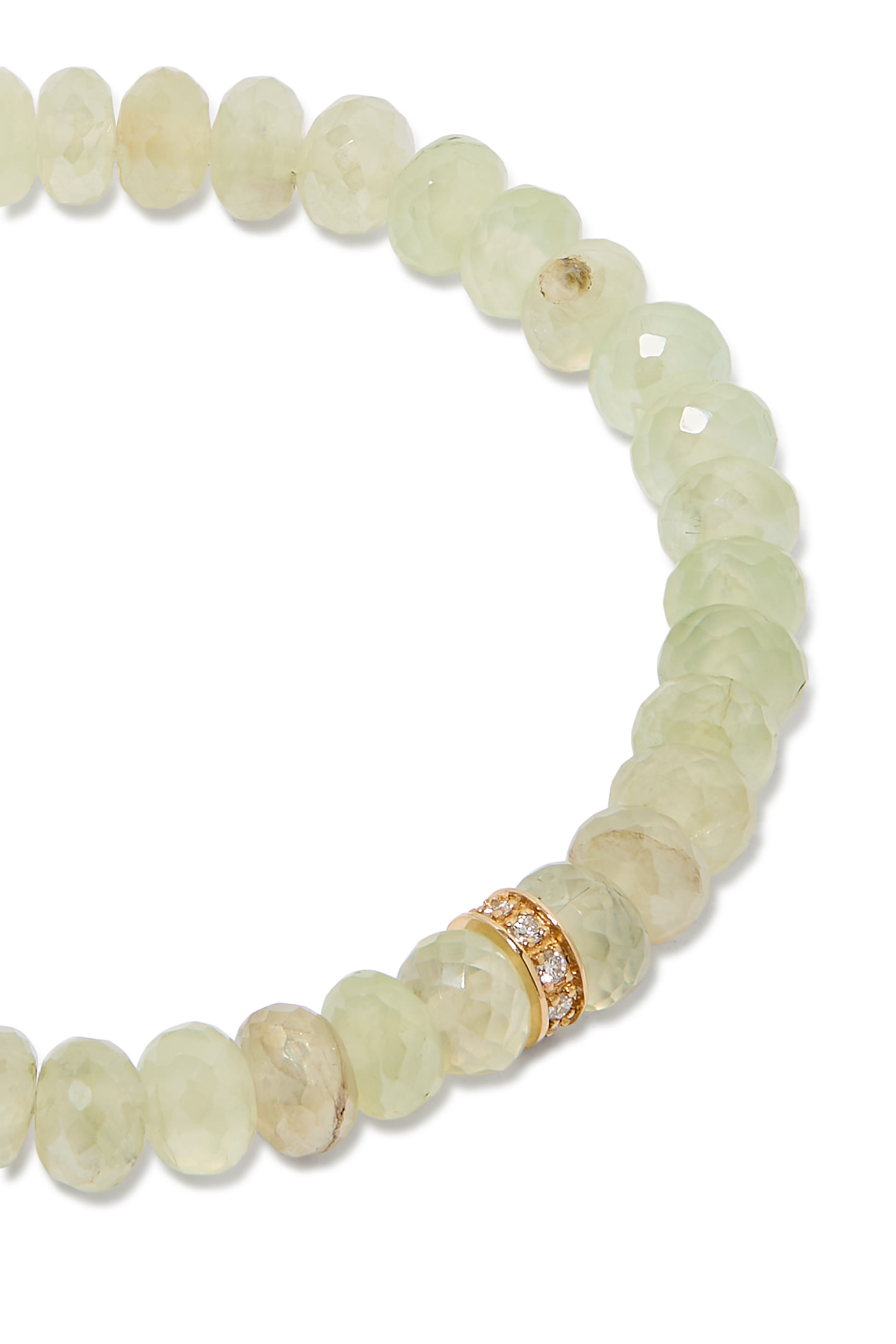 Wheel Rondelle Beaded Bracelet, 14k Yellow Gold & Diamonds, Prehnite