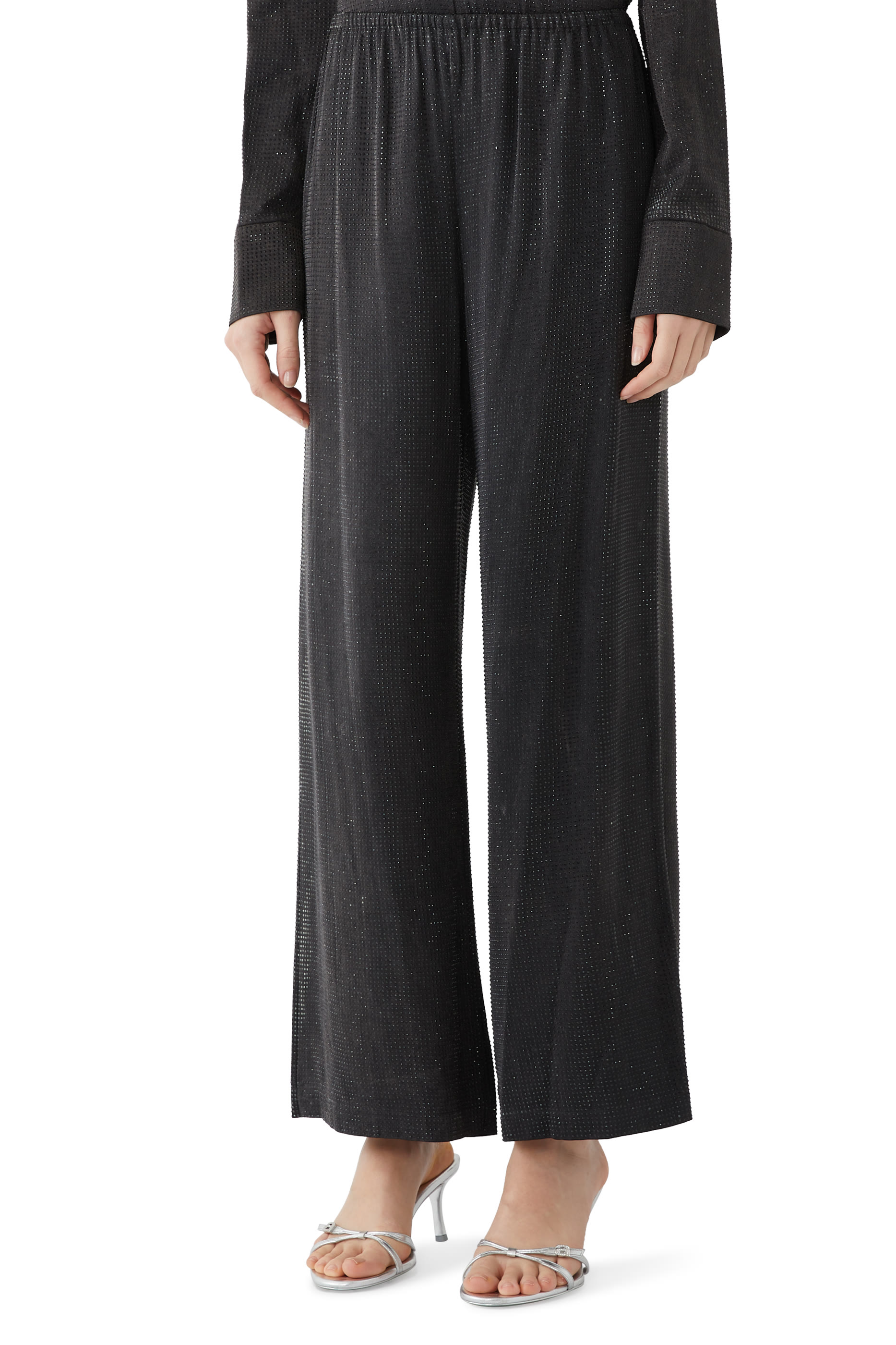 بنطال بقصة ضيقة مريحة مزين بكريستال مثبت حراريا