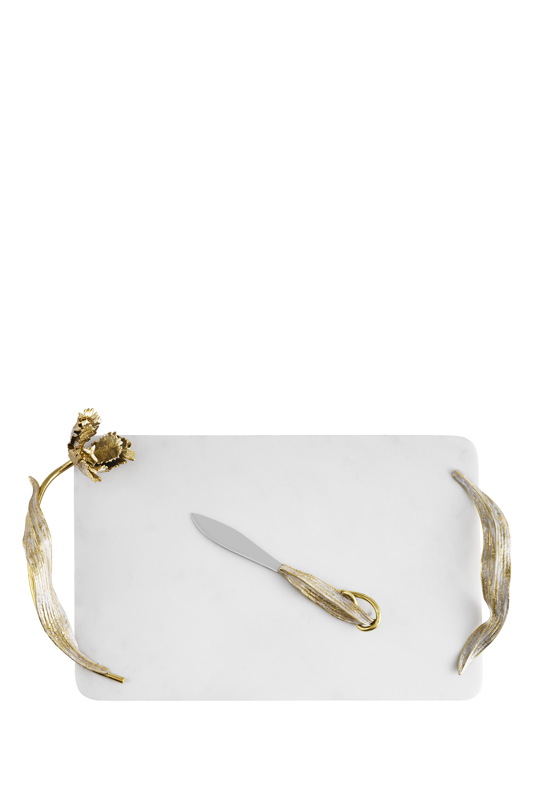 لوح جبن مزين بزهرة توليب مع سكين