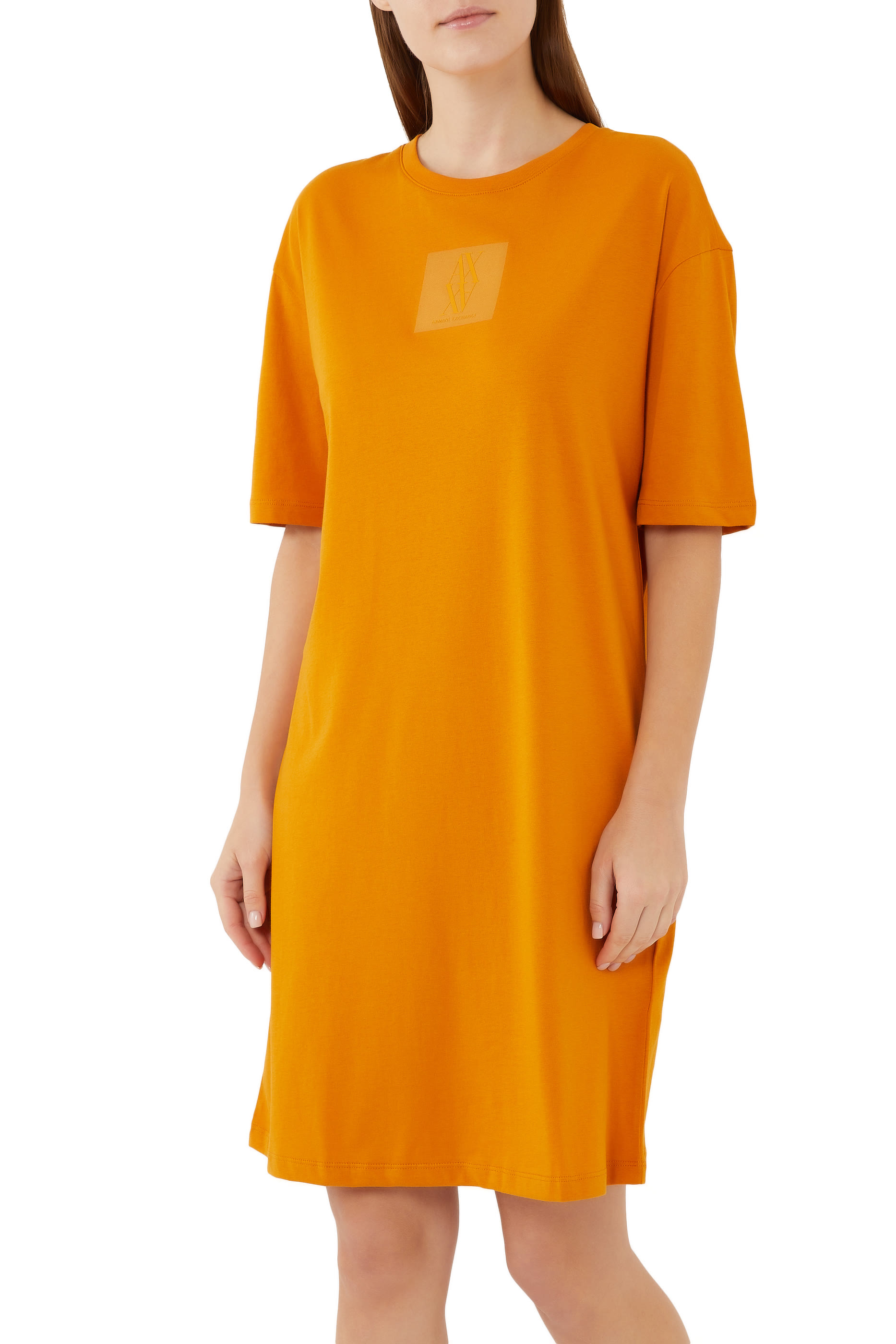 فستان قصير شعار الماركة قطن