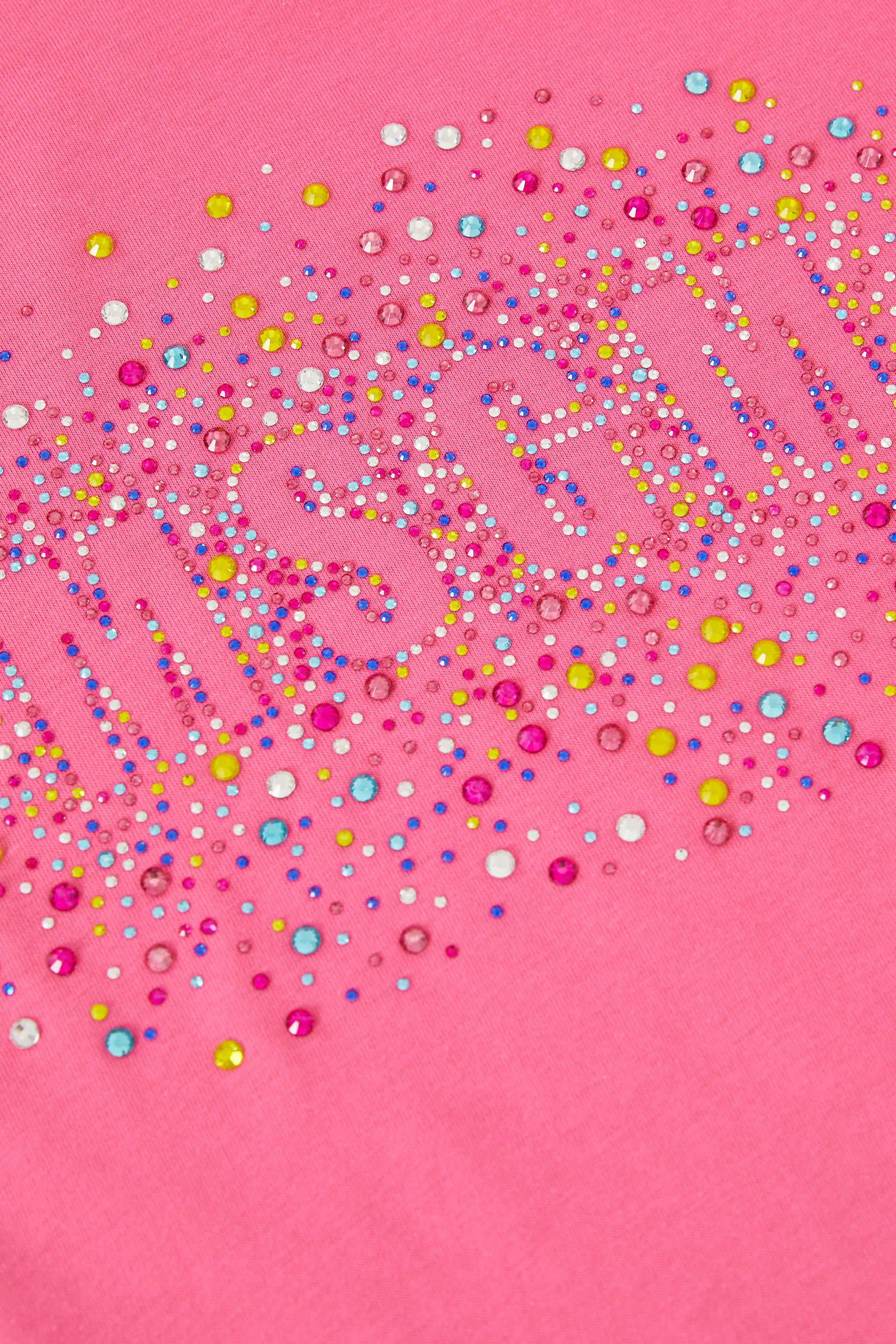 تيشيرت بطبعات شعار الماركة مرصع بالكريستال للأطفال