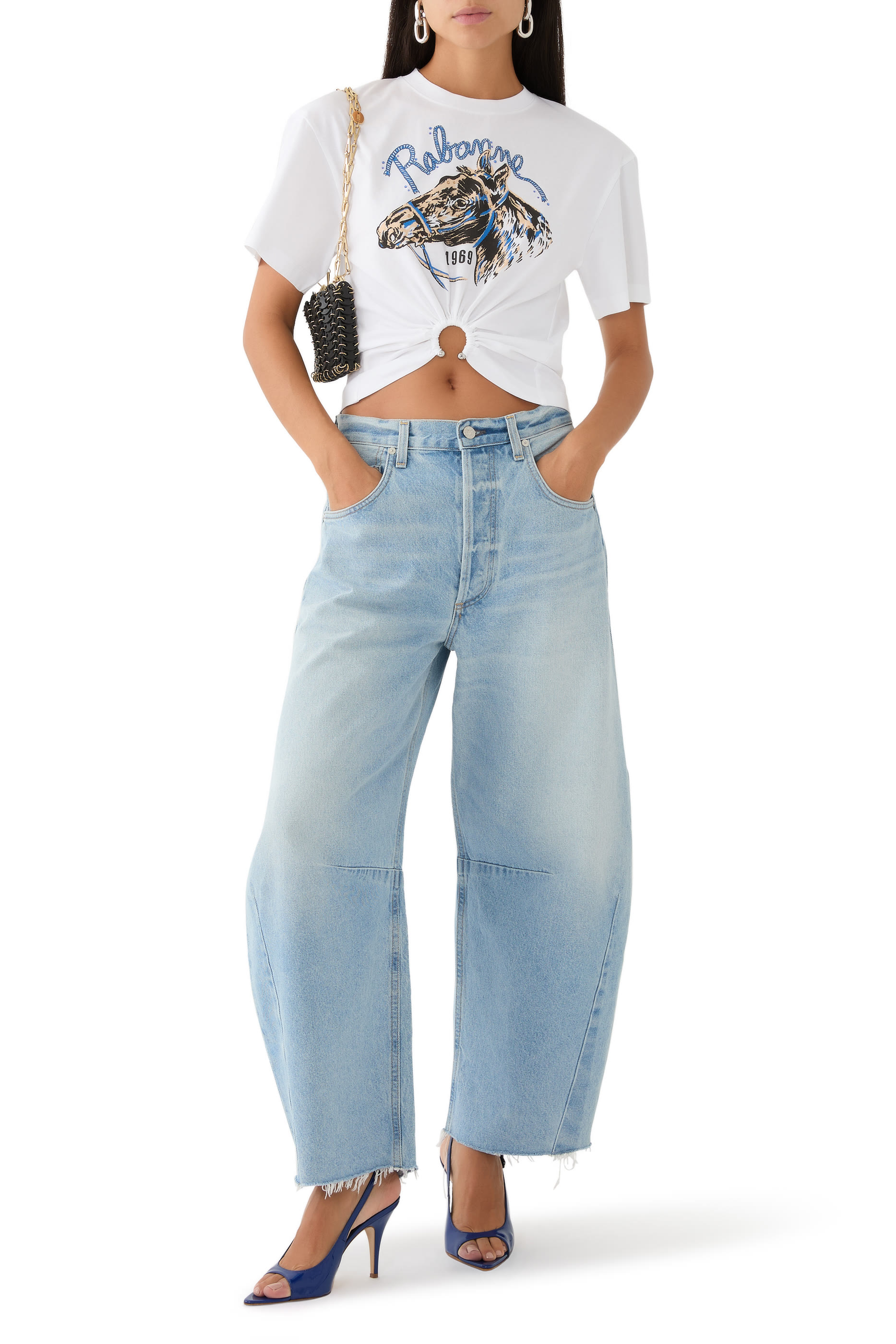 تيشيرت مزين بطبعة وحلية دائرية قطن