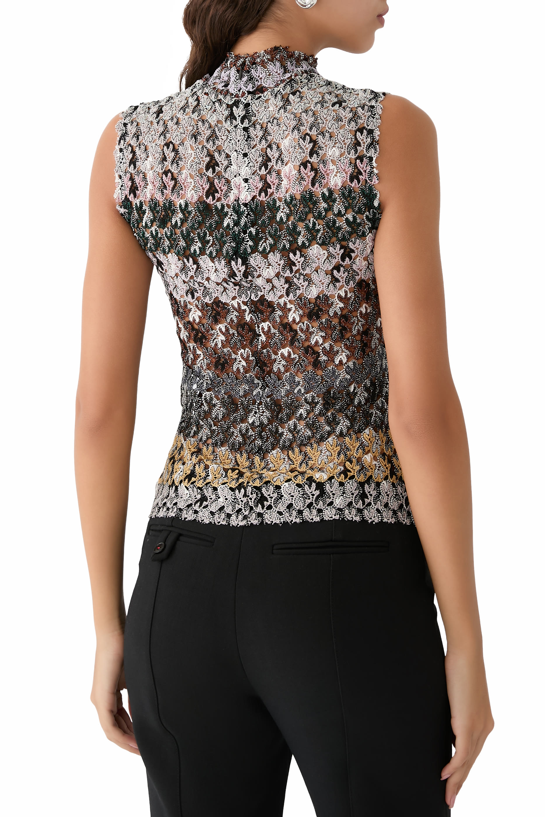 بلوزة مخططة بلا أكمام دانتيل راشيل لوركس