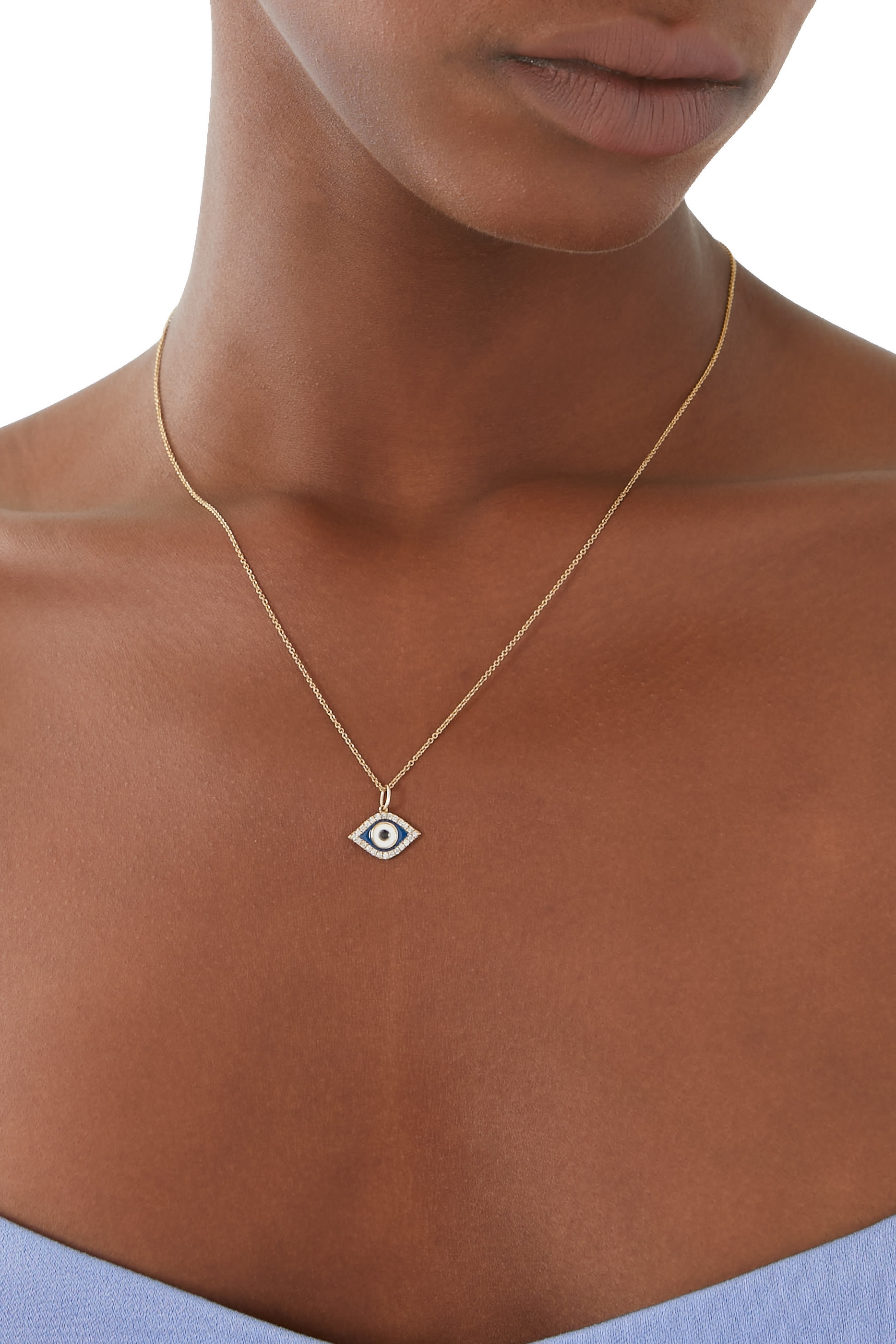 قلادة بحلية عين الحسود مرصعة بالماس ذهب أصفر عيار 14