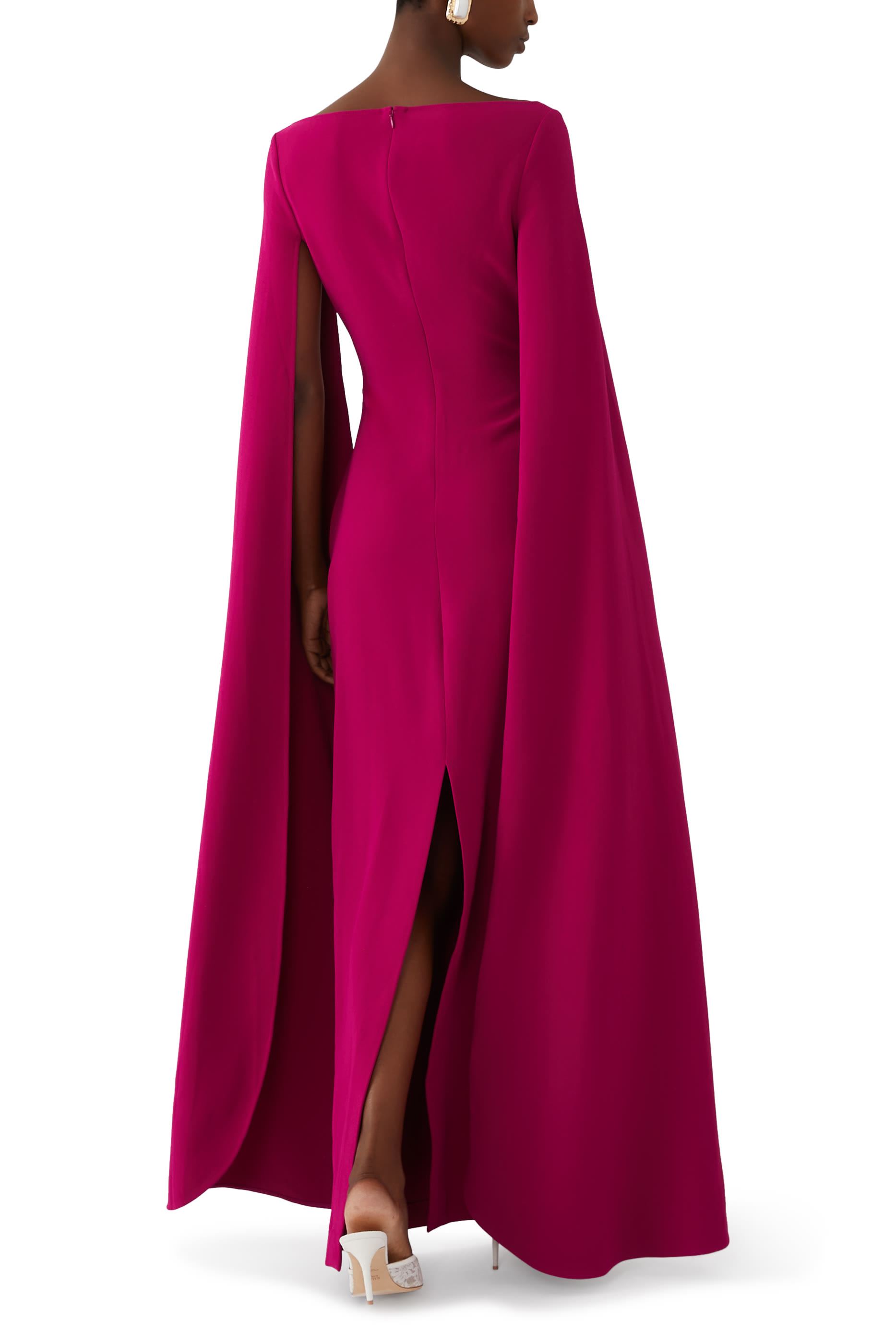 فستان سادي طويل بأكمام بنمط كاب