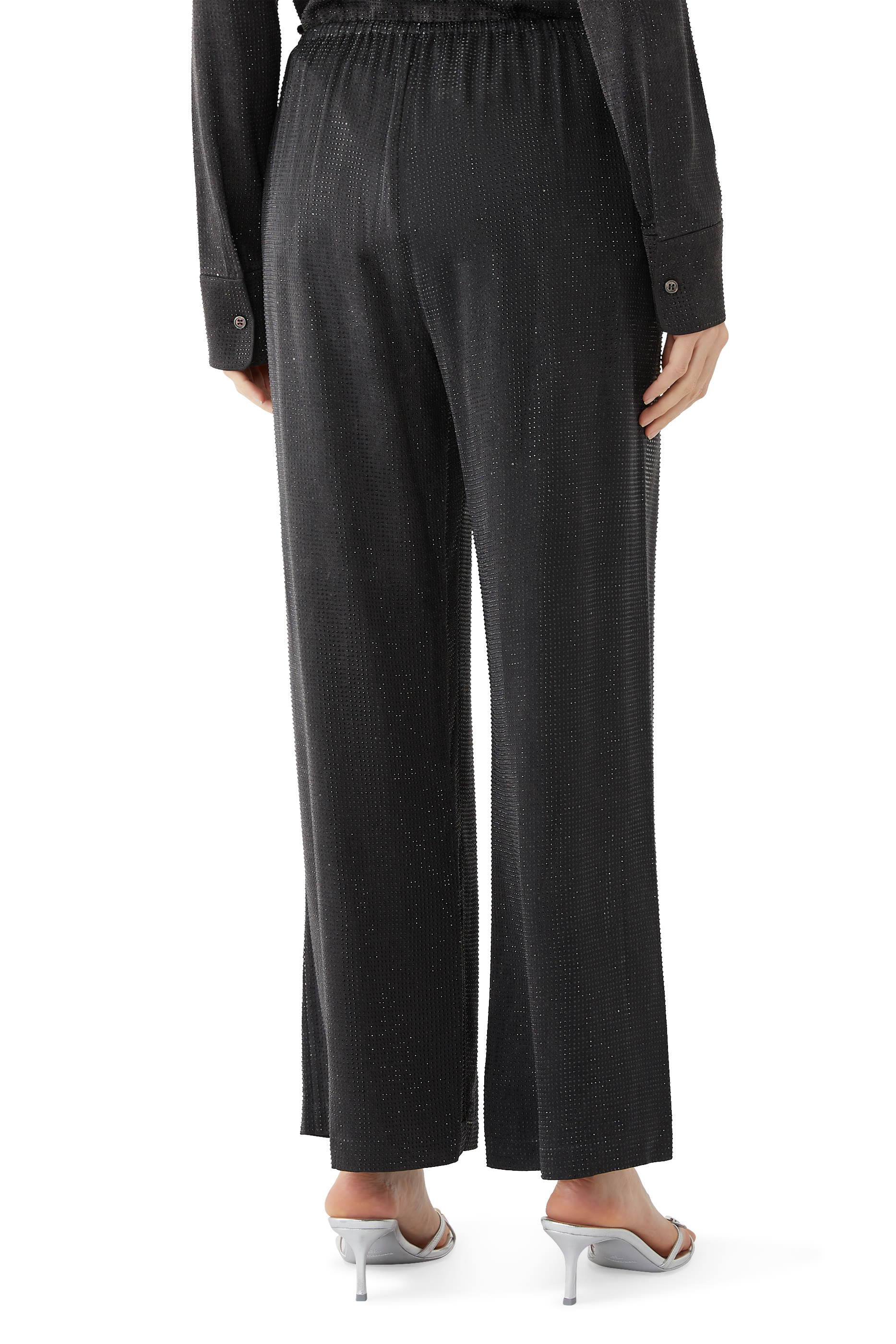 بنطال بقصة ضيقة مريحة مزين بكريستال مثبت حراريا