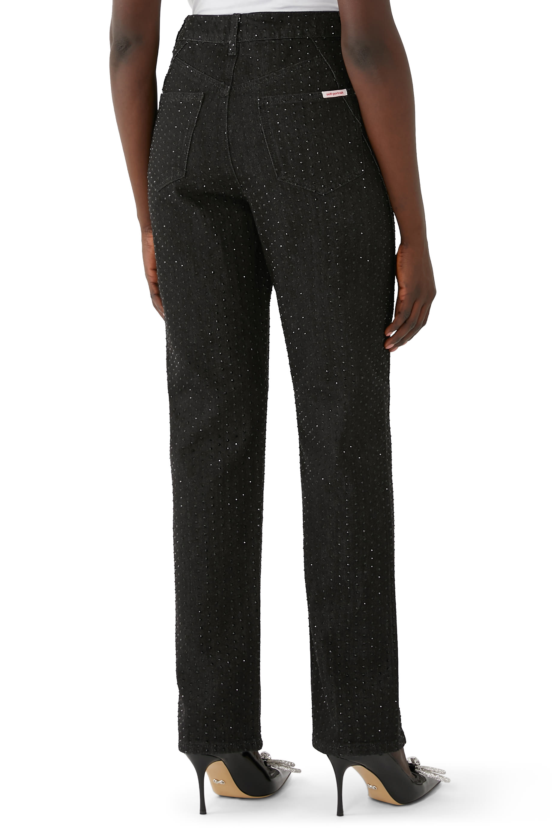 بنطال دنيم أسود مرصع بأحجار الراين