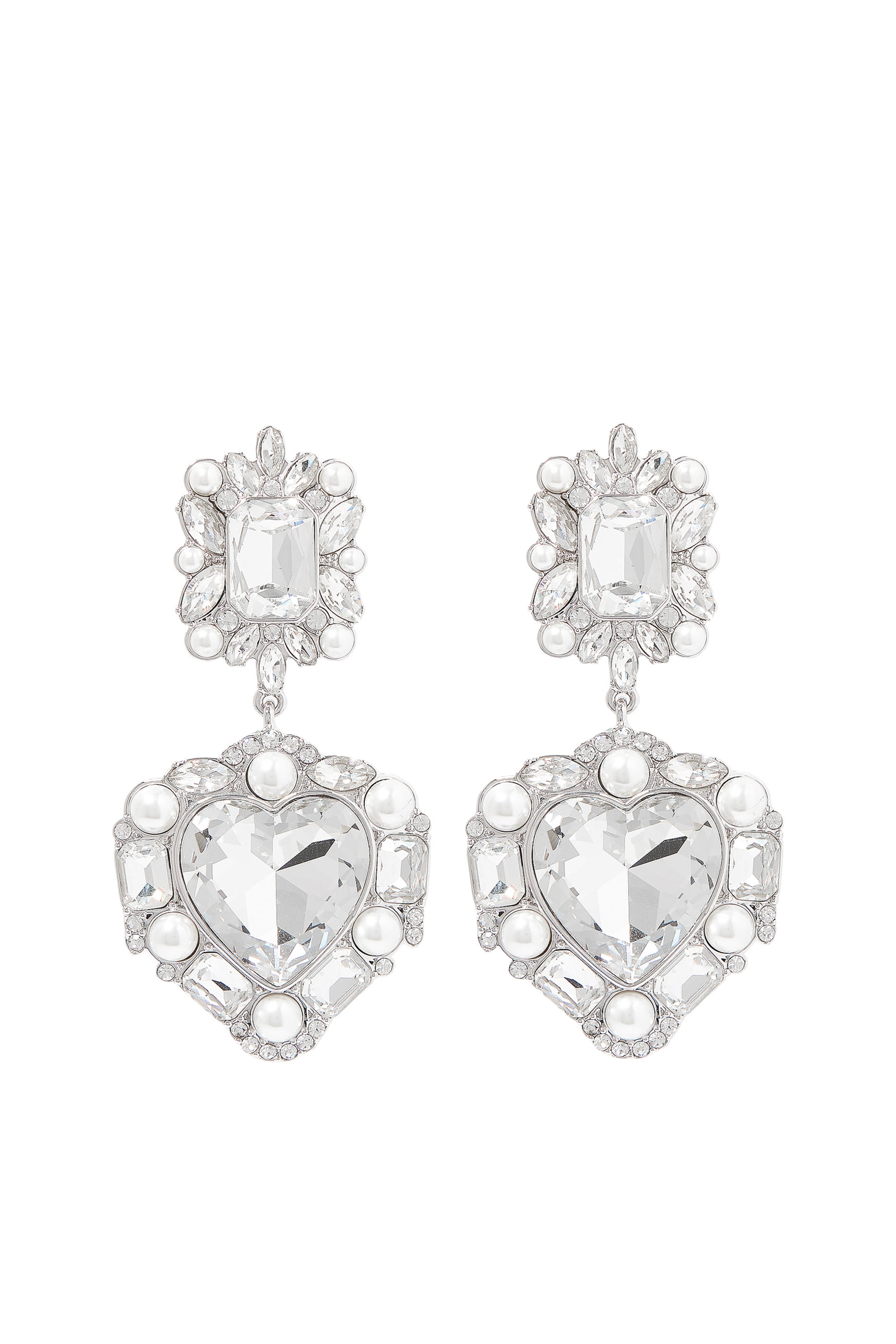 أقراط بتصميم قلب متدرج مرصعة بلؤلؤ وكريستال