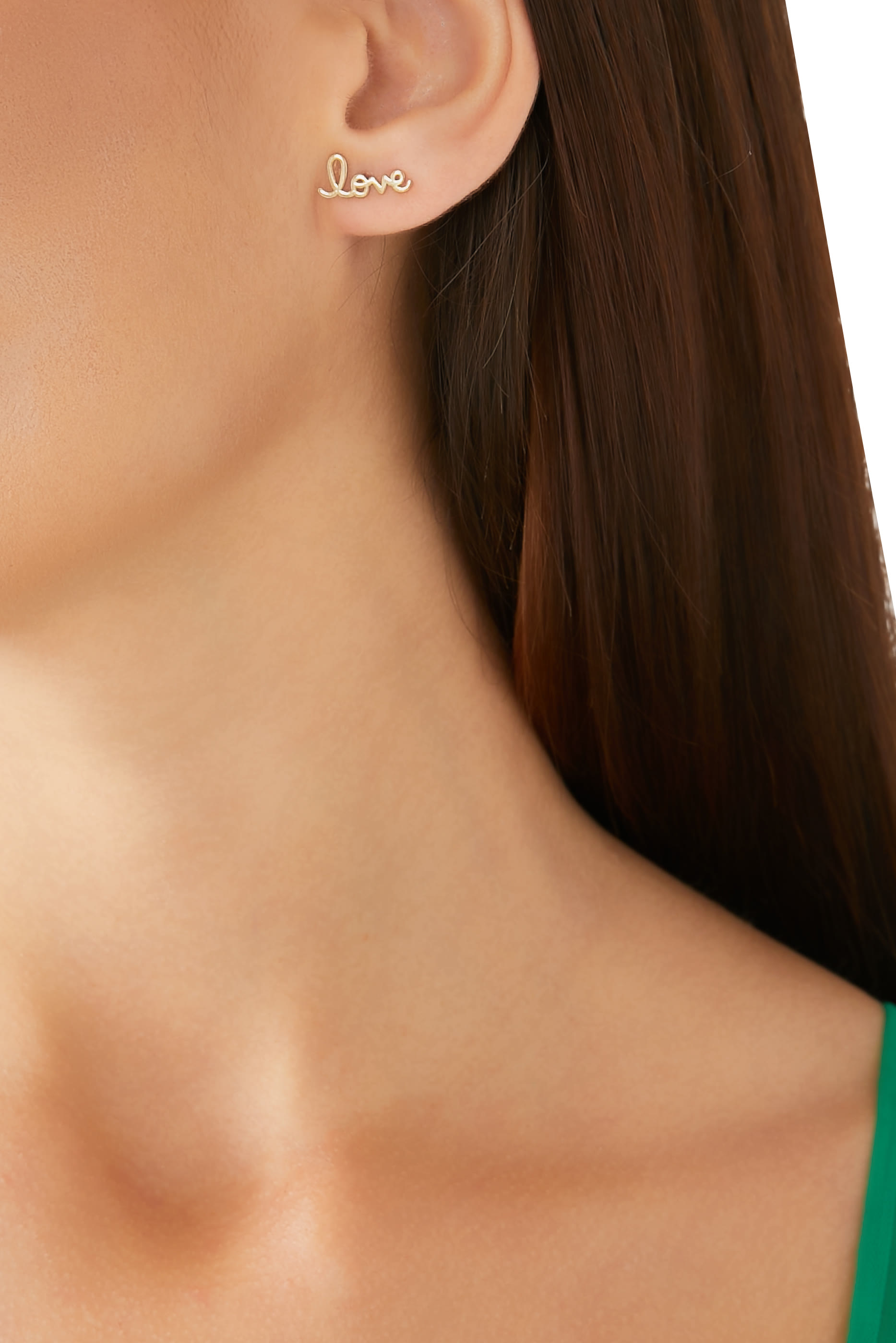 قرط صغير منفرد بتصميم كلمة لوف ذهب أصفر عيار 14