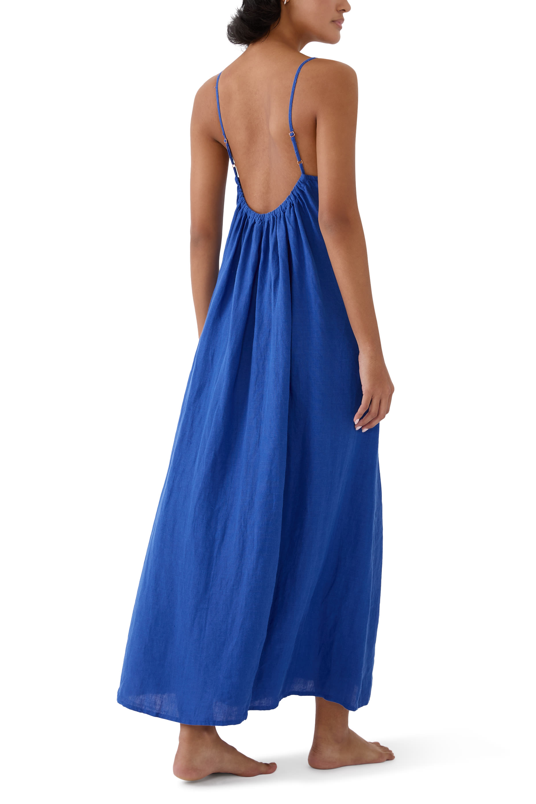 فستان نوم سهل الارتداء بياقة مربعة كتان