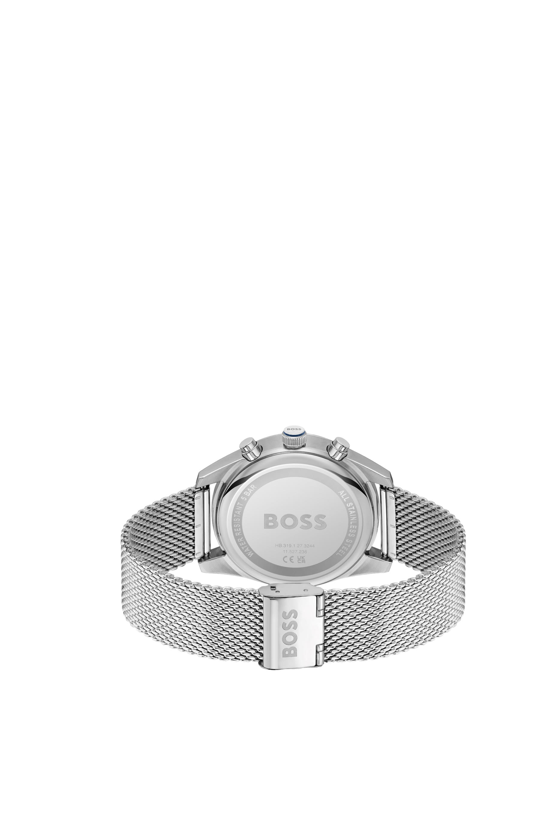 ساعة كرونوغراف بمينا أزرق وسوار شبكي