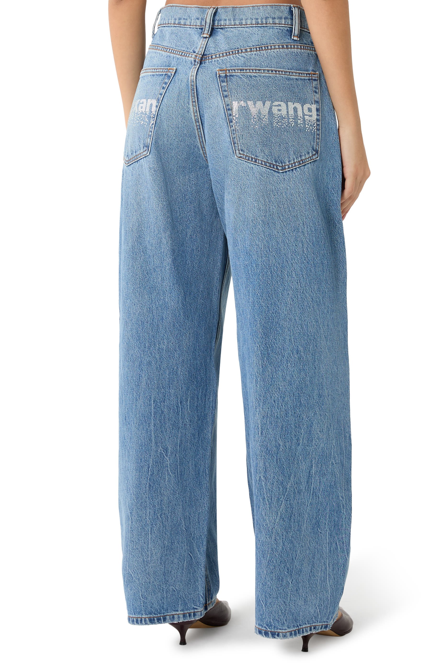 بنطال جينز بلو أب مرصع بكريستال مثبت حراريا