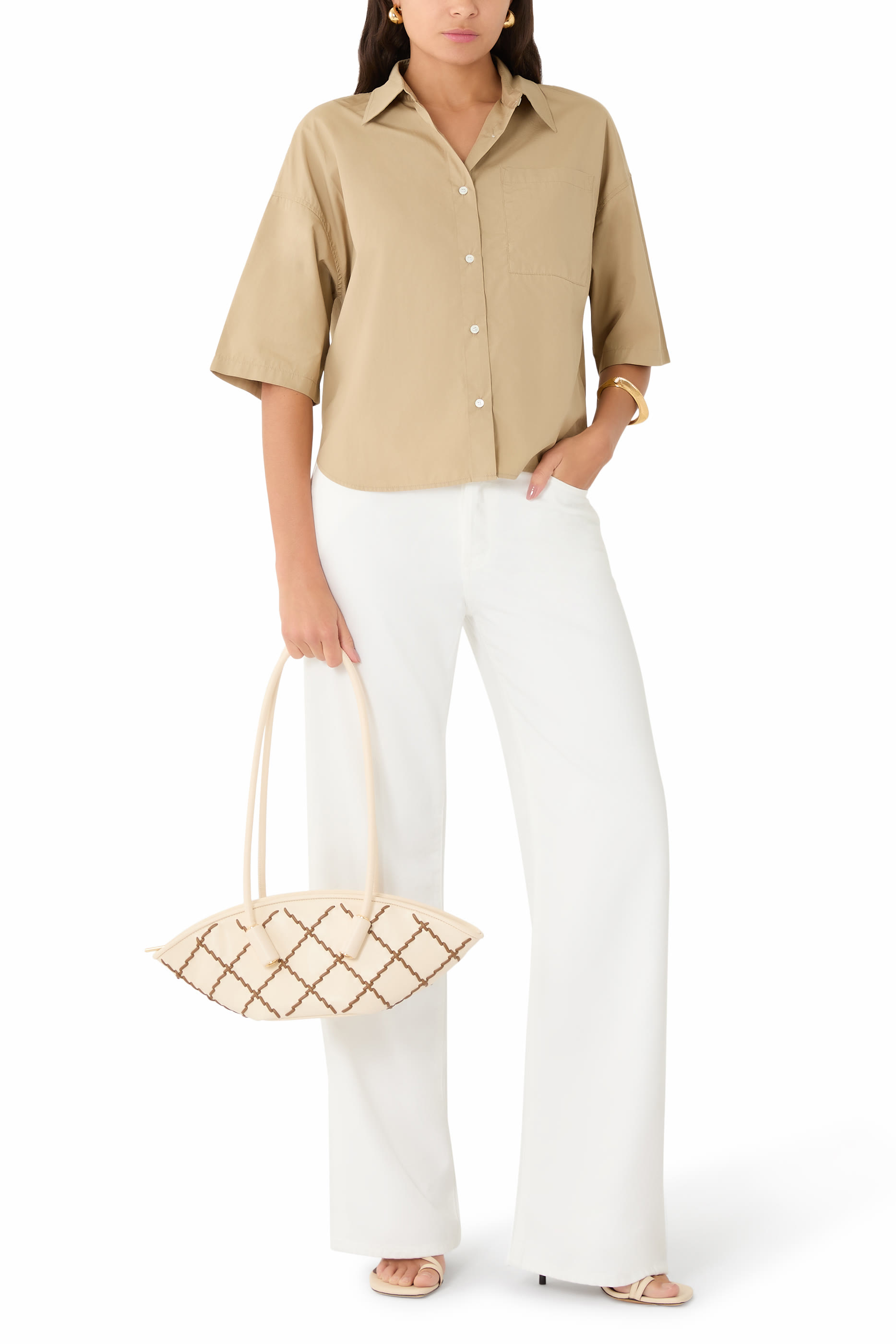 قميص فرانس قصير بأكمام كاب وأزرار أمامية