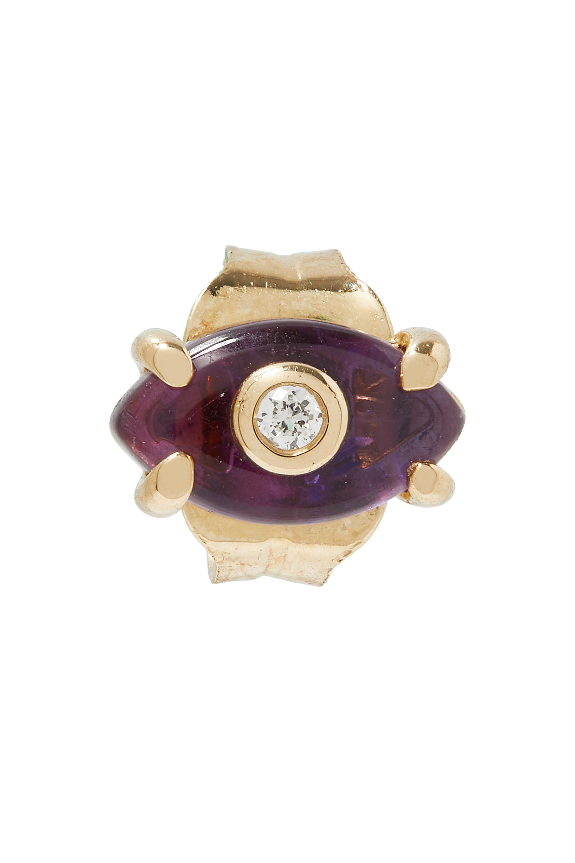 قرط منفرد بعين حسود مرصع بالجمشت والماس ذهب أصفر عيار 14