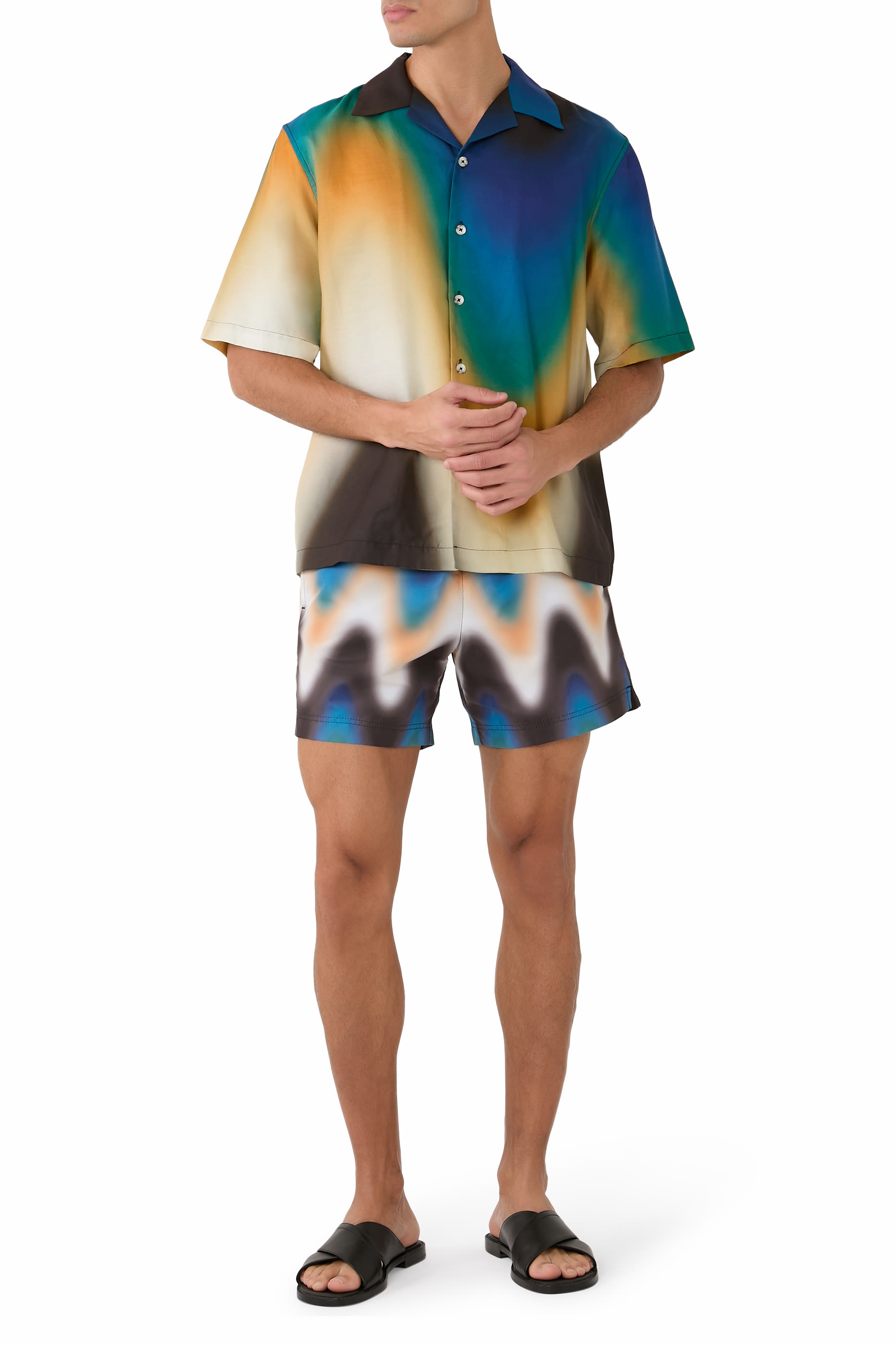 قميص بولينج بنقشة مموجة بلون متدرج