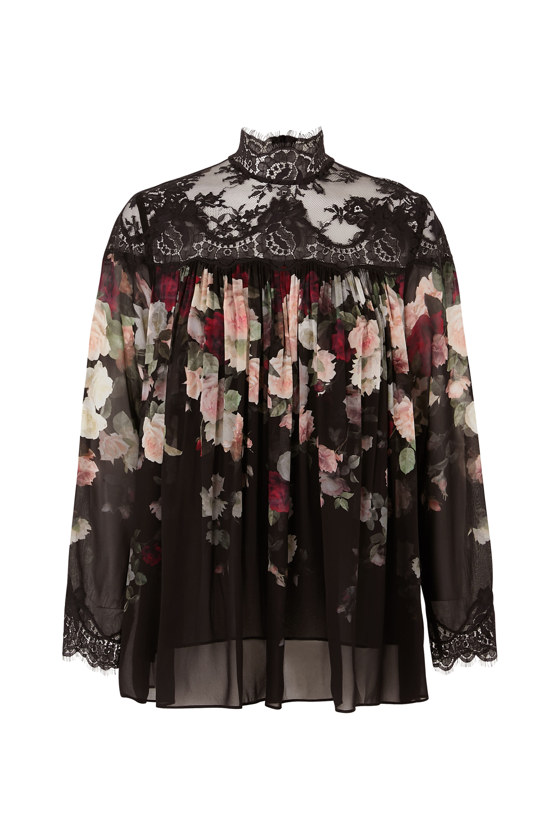 بلوزة بطيات ونقشة زهور دانتيل