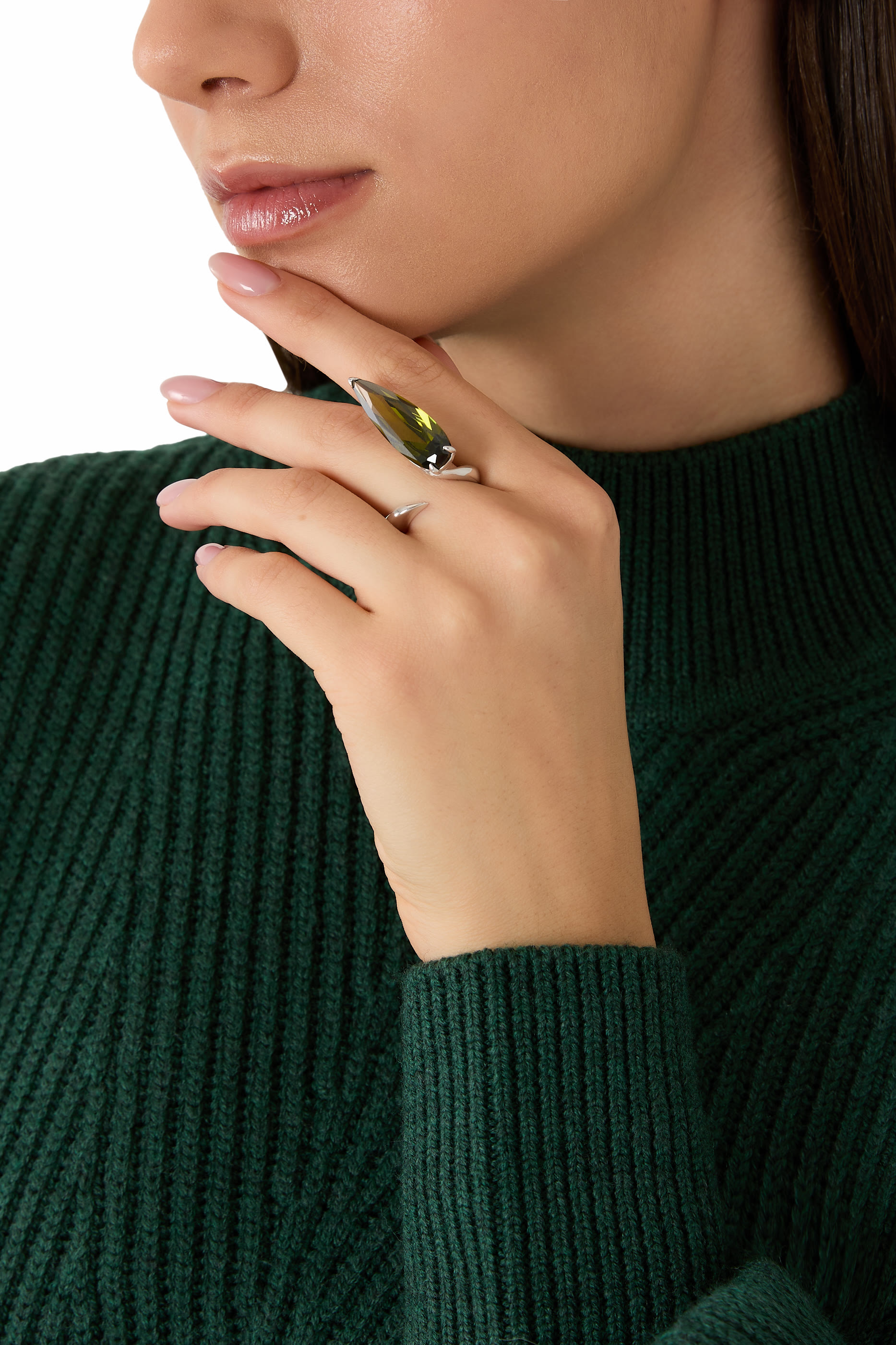 خاتم اليان مرصع بكريستالة مدببة، فضة إسترلينية 925