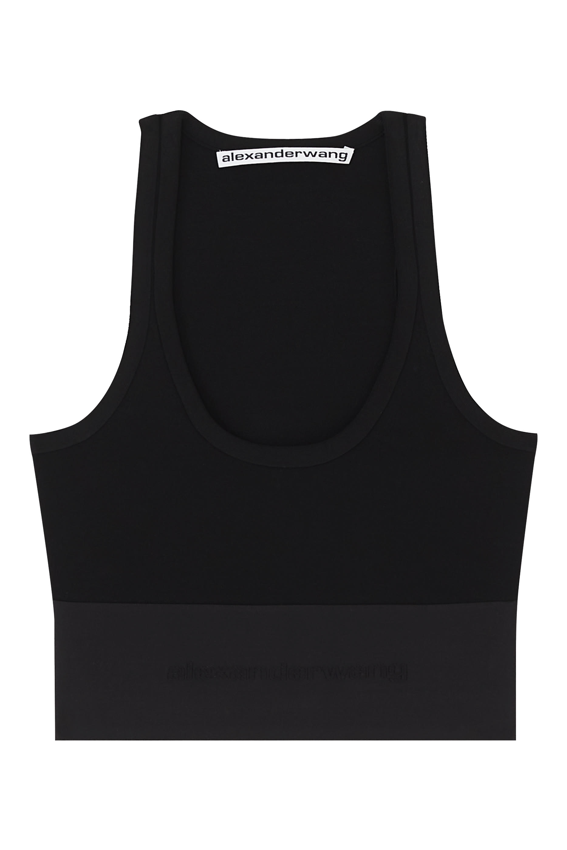 بلوزة بتصميم حمالة صدر بياقة عميقة وشريط مطاطي بشعار الماركة