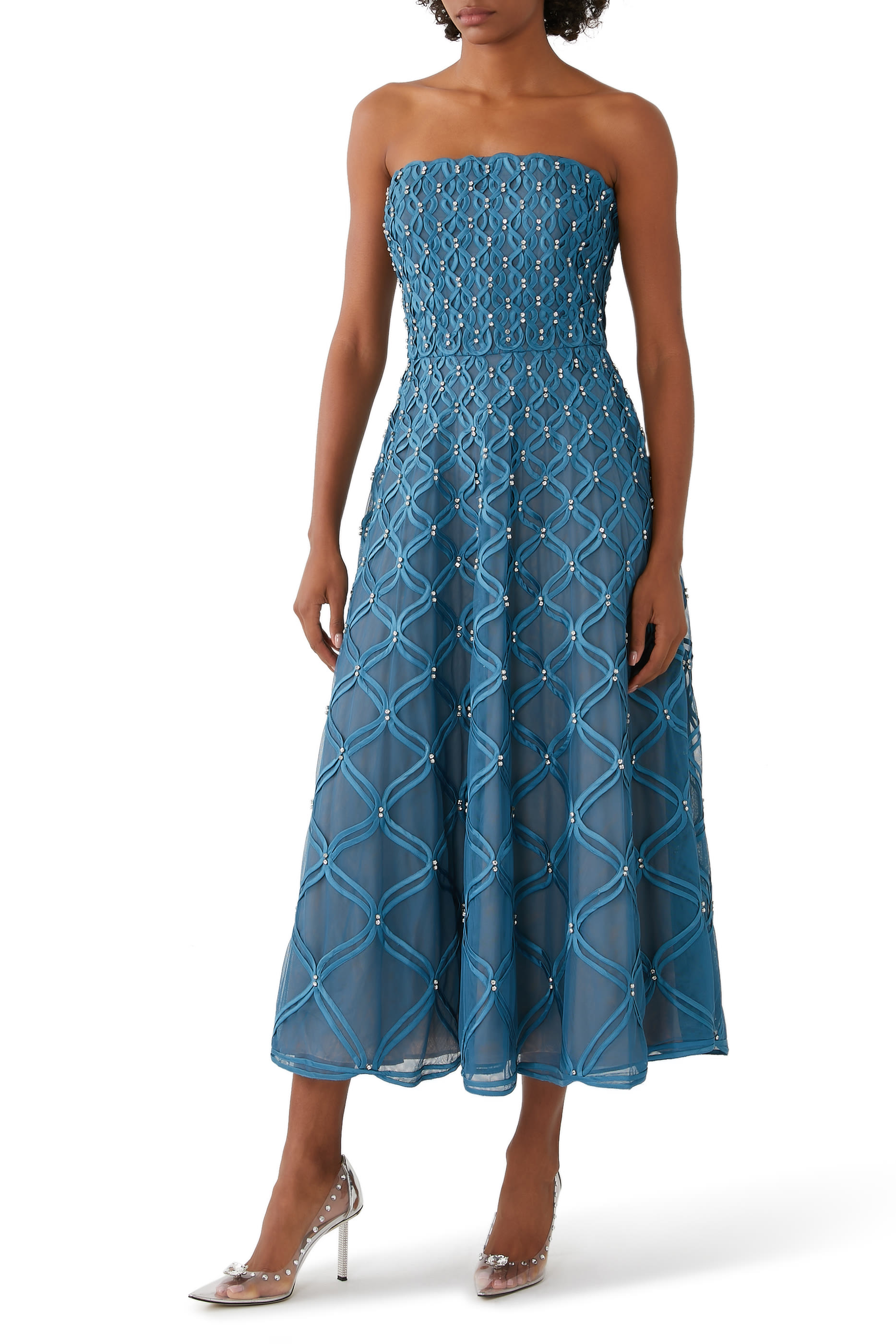 فستان زولاني بدون حمالات متوسط الطول