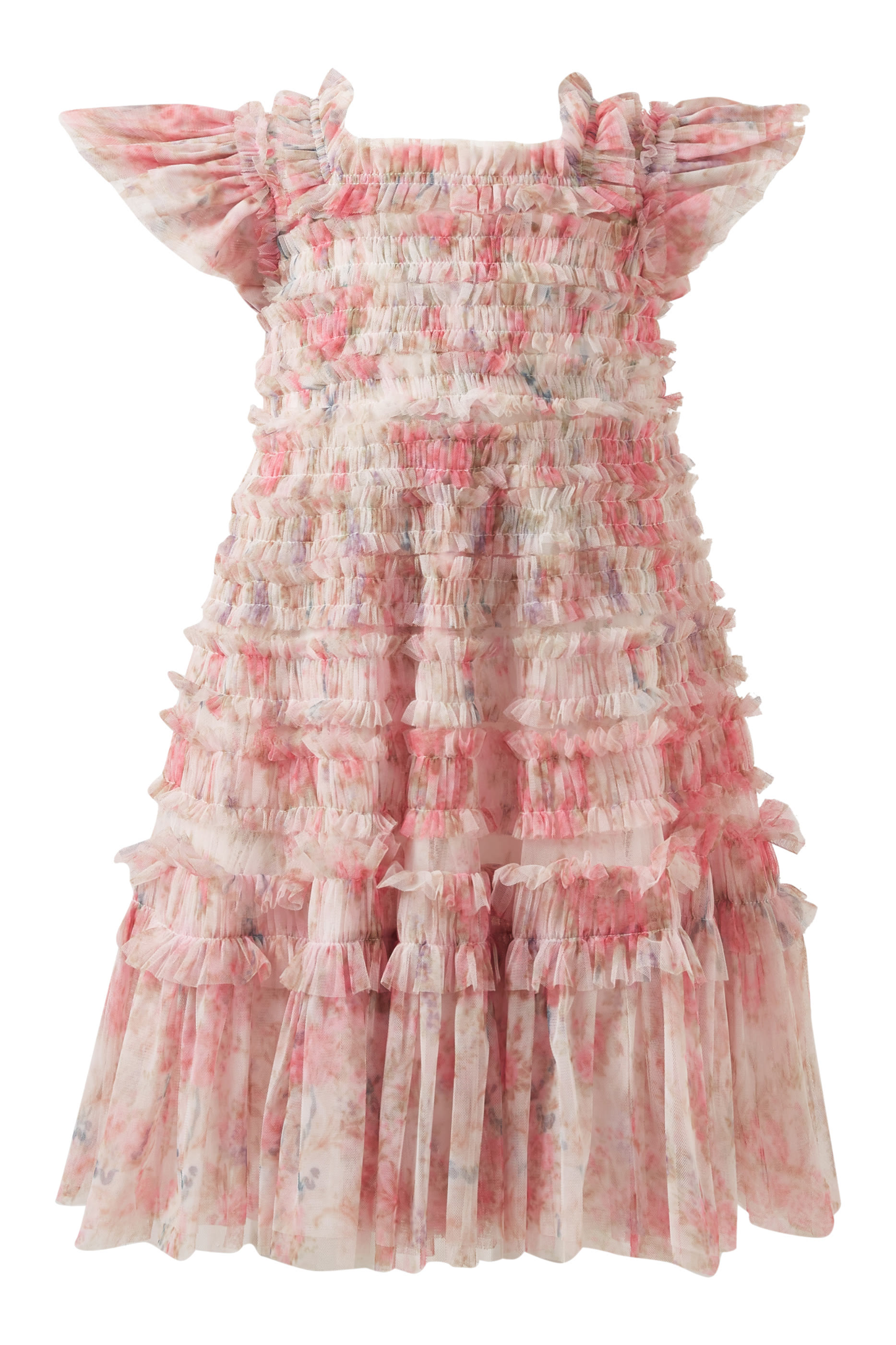 فستان بأكمام قصيرة بنقشة زهور إكليل الغار للأطفال